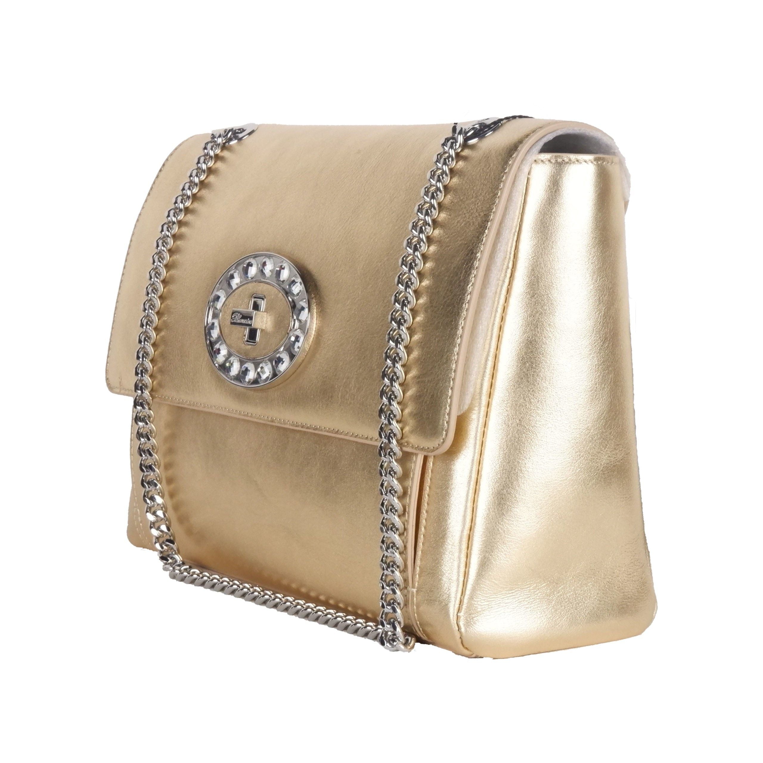 Blumarine Gold Leather Shoulder Women Bag LUNESCAPE