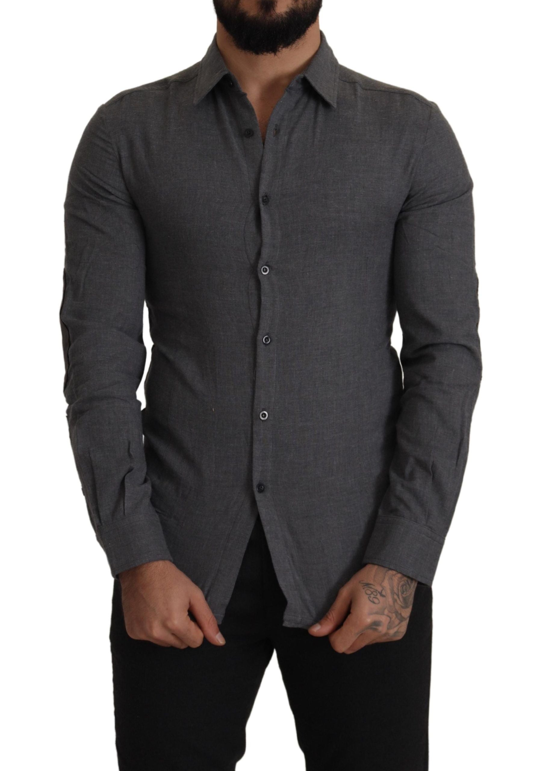 Costume National Dark Gray Cotton Casual Mens Shirt LUNESCAPE