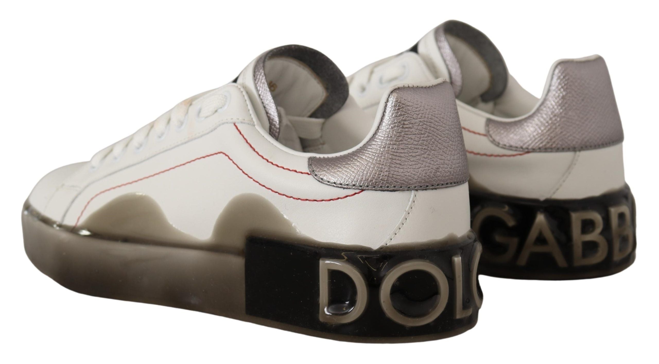 Dolce & Gabbana White Leather Shoes Womens Logo Portofino Sneakers LUNESCAPE