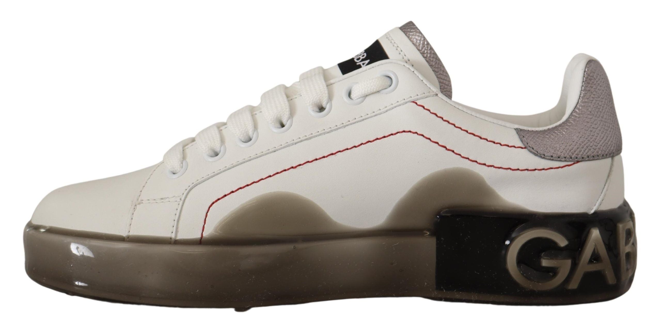 Dolce & Gabbana White Leather Shoes Womens Logo Portofino Sneakers LUNESCAPE