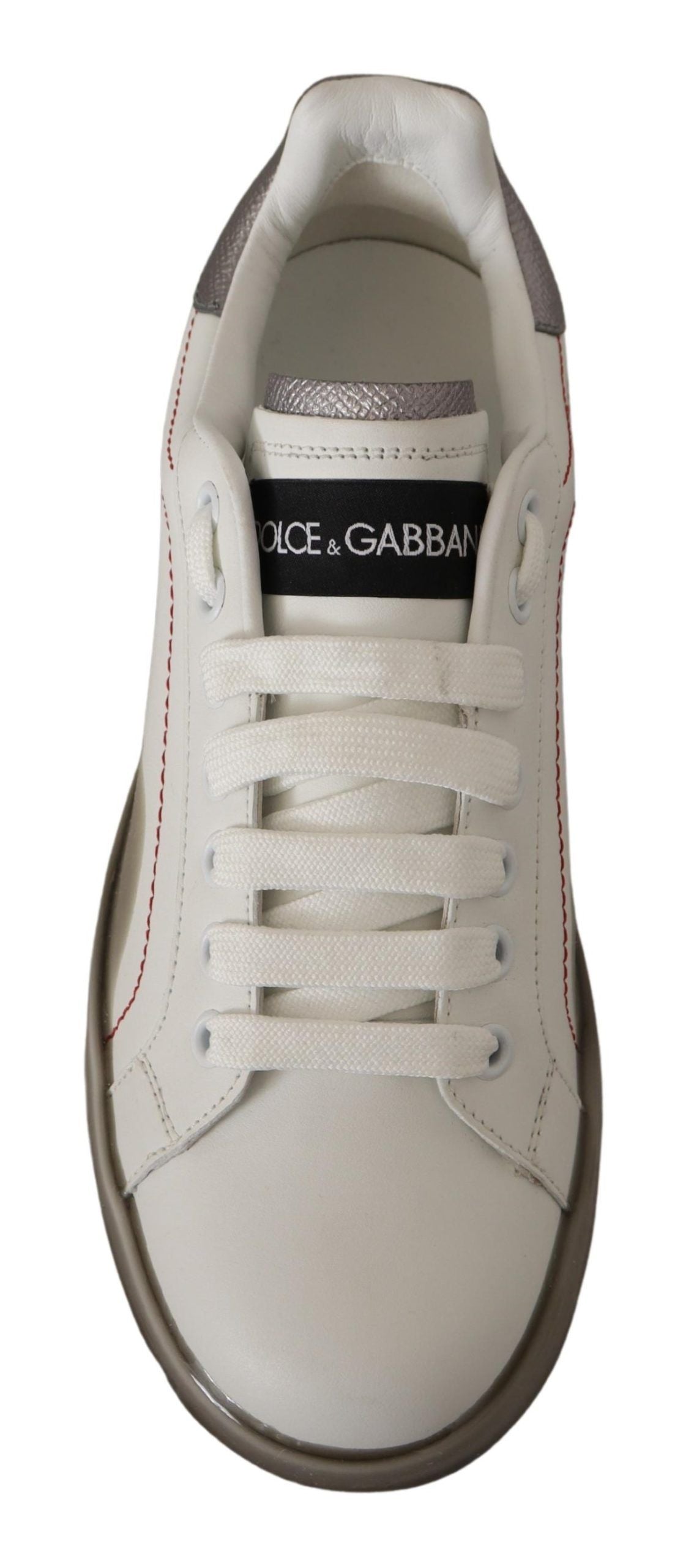 Dolce & Gabbana White Leather Shoes Womens Logo Portofino Sneakers LUNESCAPE