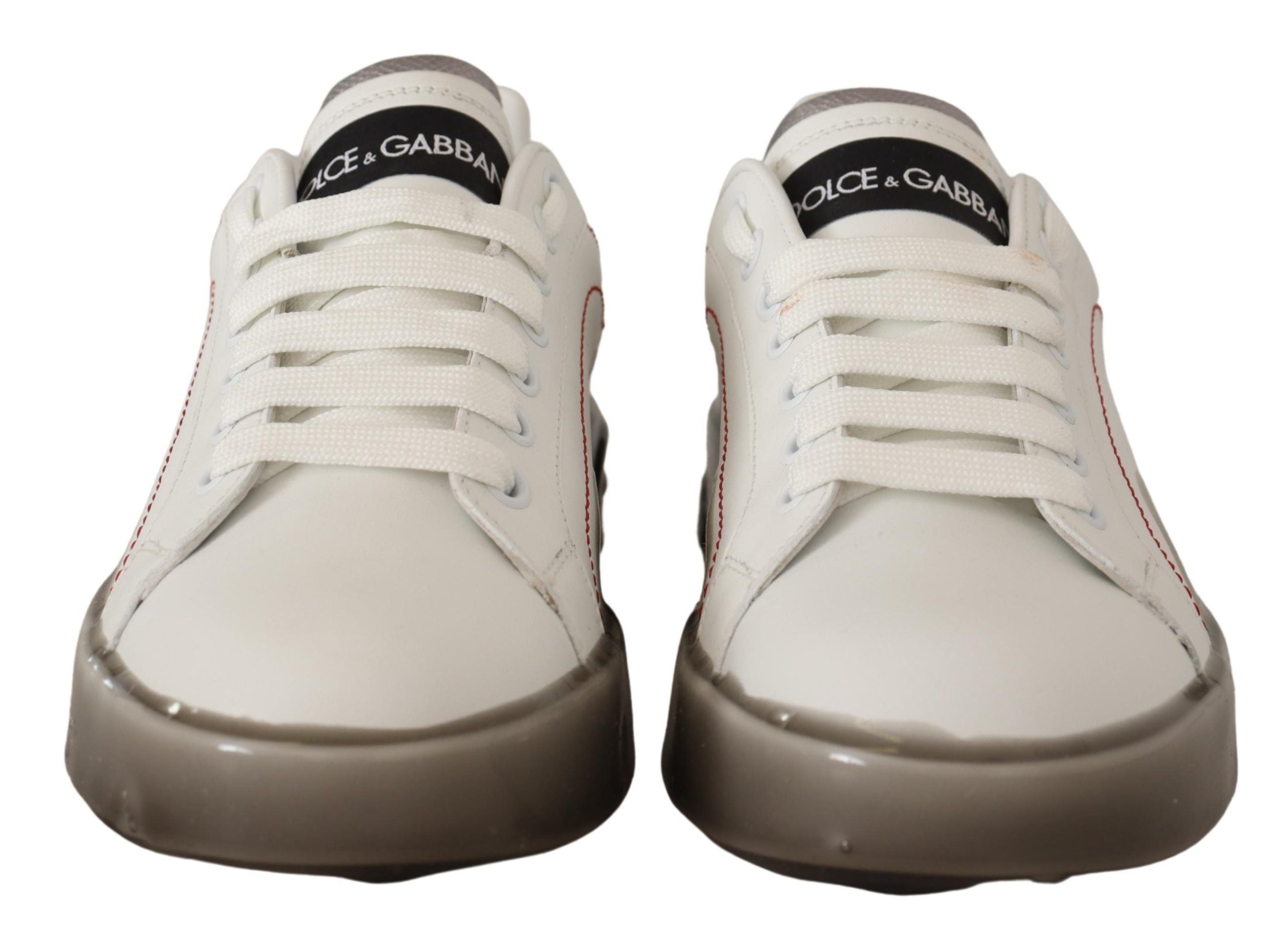 Dolce & Gabbana White Leather Shoes Womens Logo Portofino Sneakers LUNESCAPE