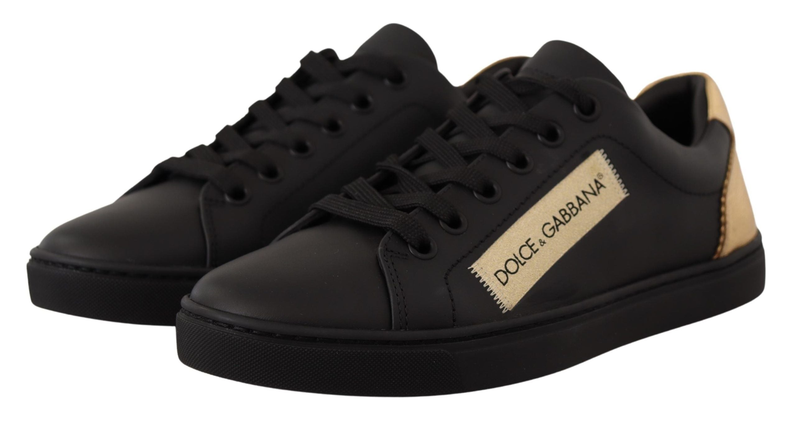 Dolce & Gabbana Chic Black and Gold Low-top Leather Sneakers LUNESCAPE