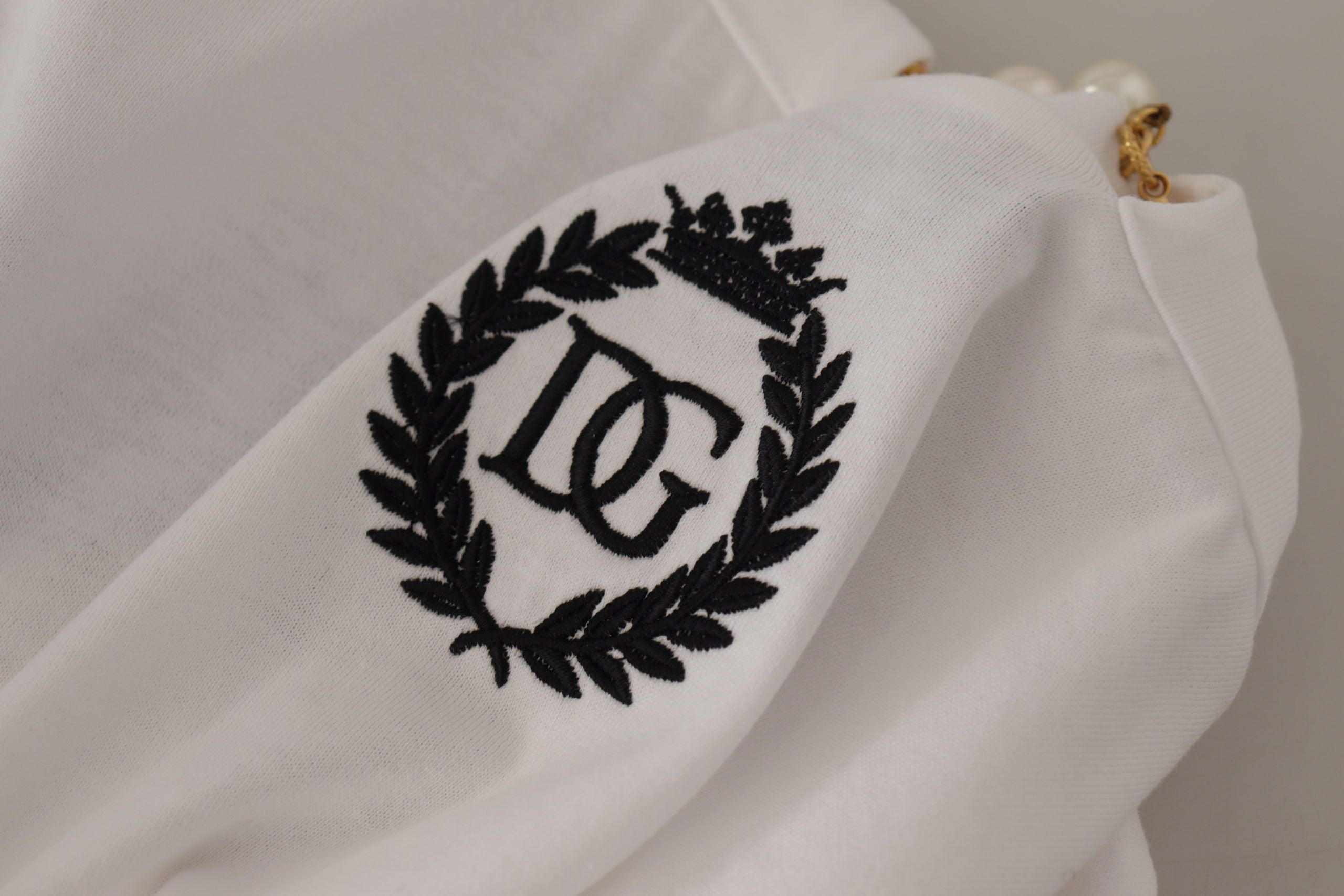 Dolce & Gabbana White Necklace Embellished Neckline T-shirt Top