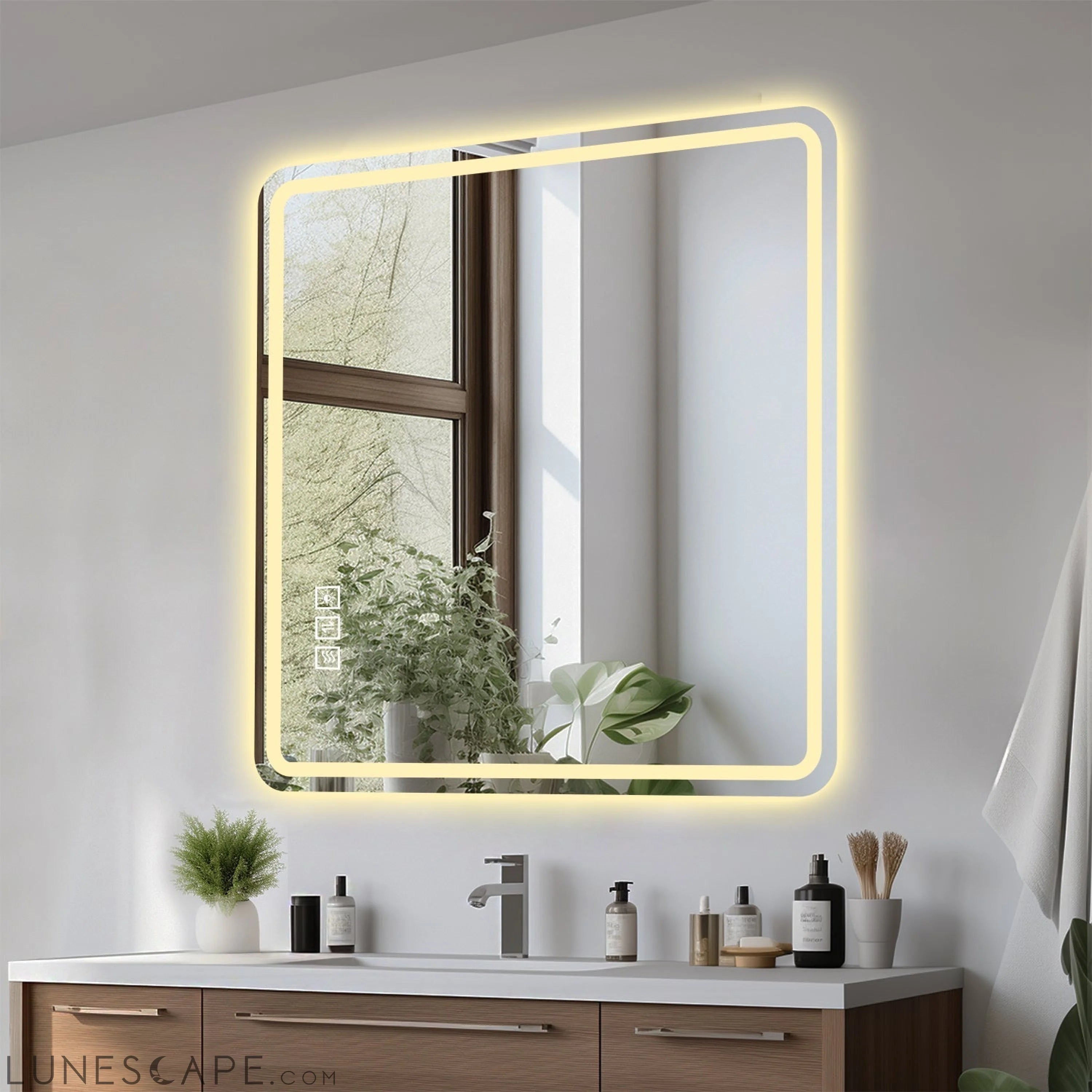 36*36in LED Bathroom Mirror, Anti-Explosion Glass, Rust-Resistant, LUNESCAPE