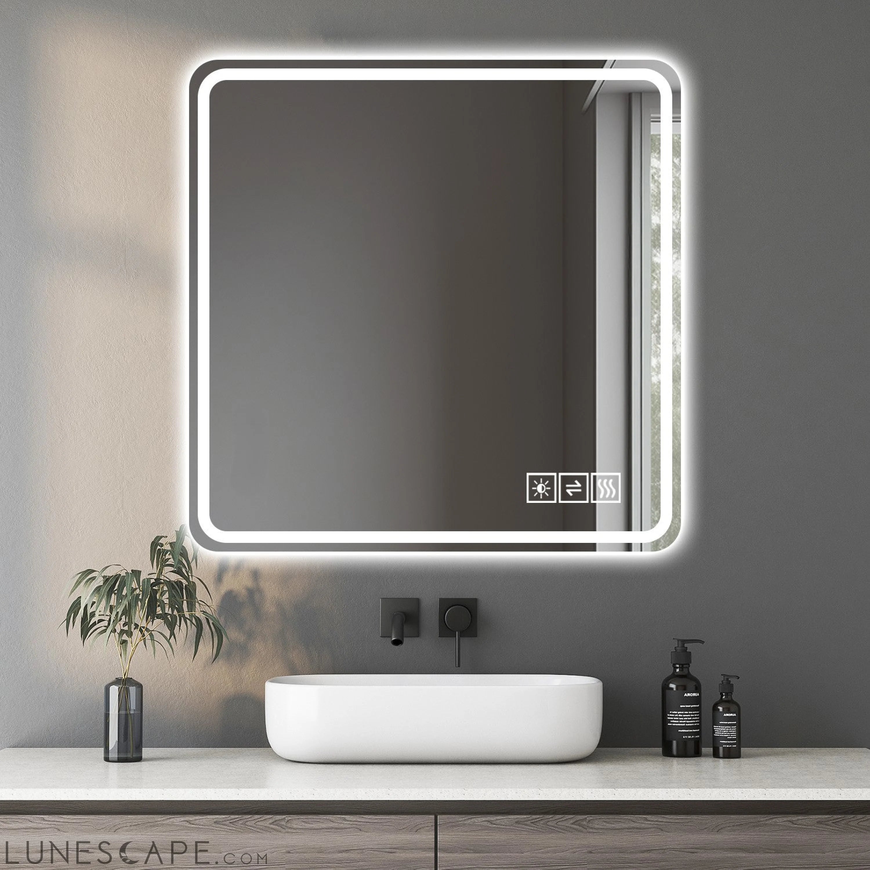 36*36in LED Bathroom Mirror, Anti-Explosion Glass, Rust-Resistant, LUNESCAPE