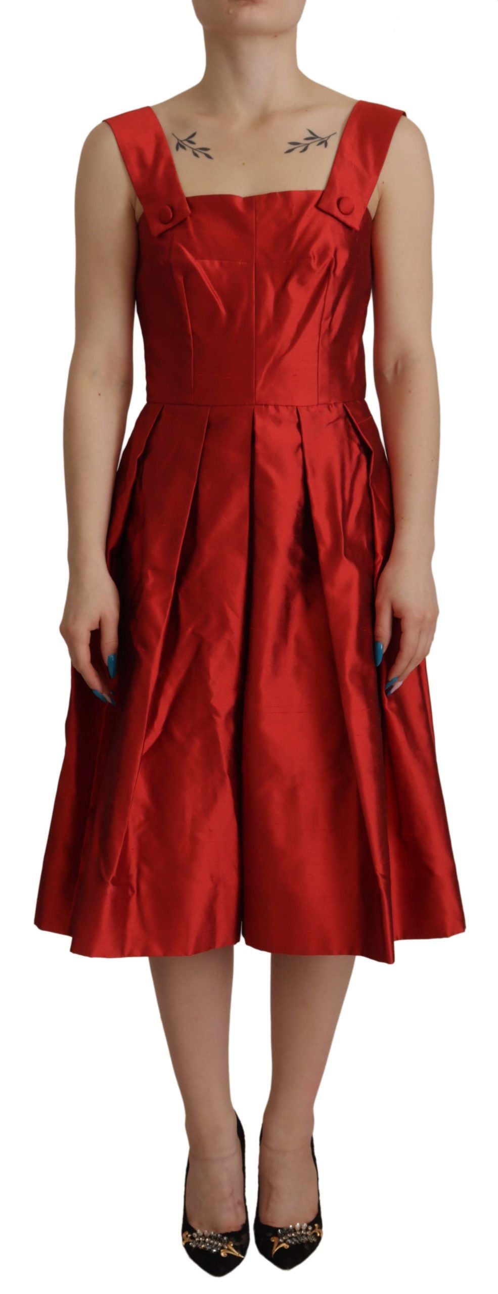 Dolce & Gabbana Radiant Red Silk A-Line Midi Dress LUNESCAPE