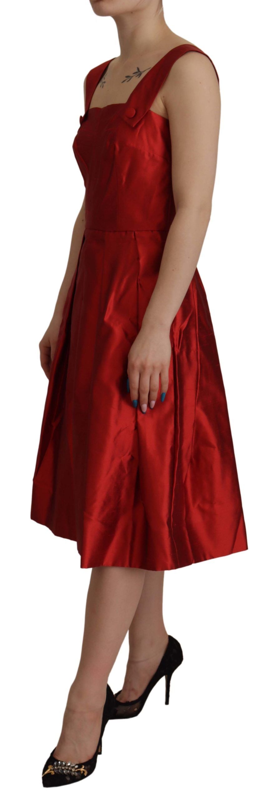 Dolce & Gabbana Radiant Red Silk A-Line Midi Dress LUNESCAPE