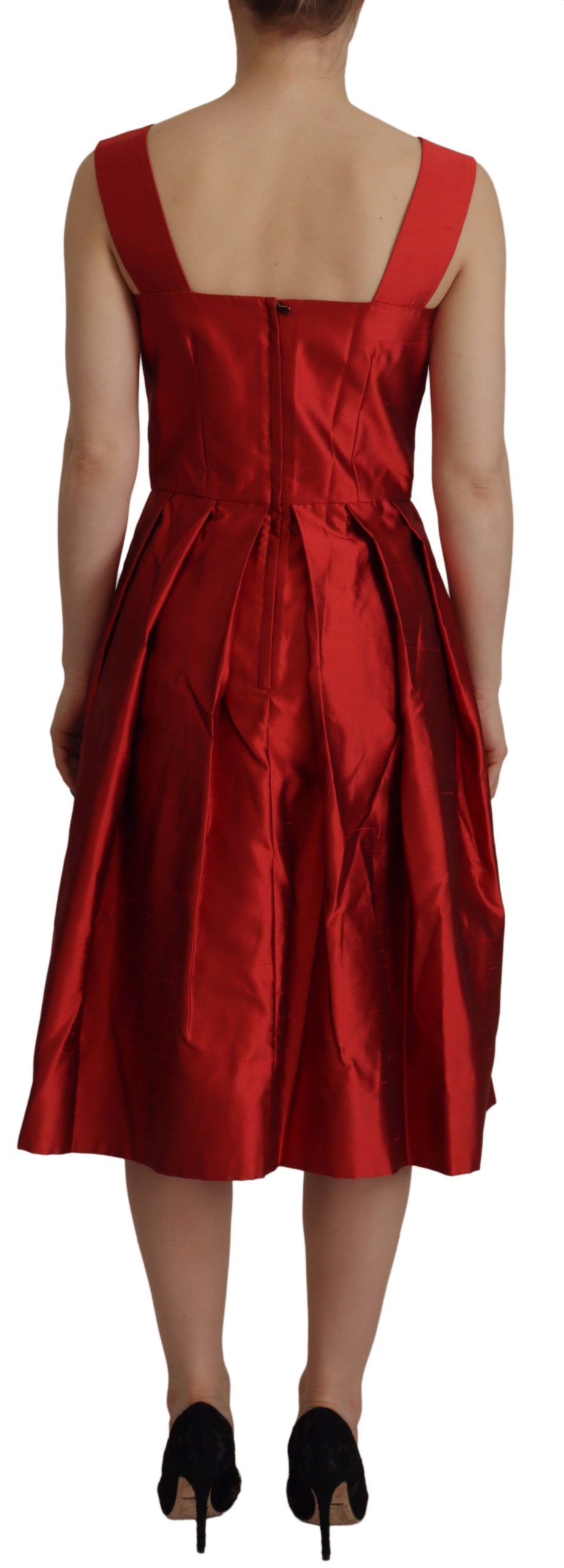 Dolce & Gabbana Radiant Red Silk A-Line Midi Dress LUNESCAPE