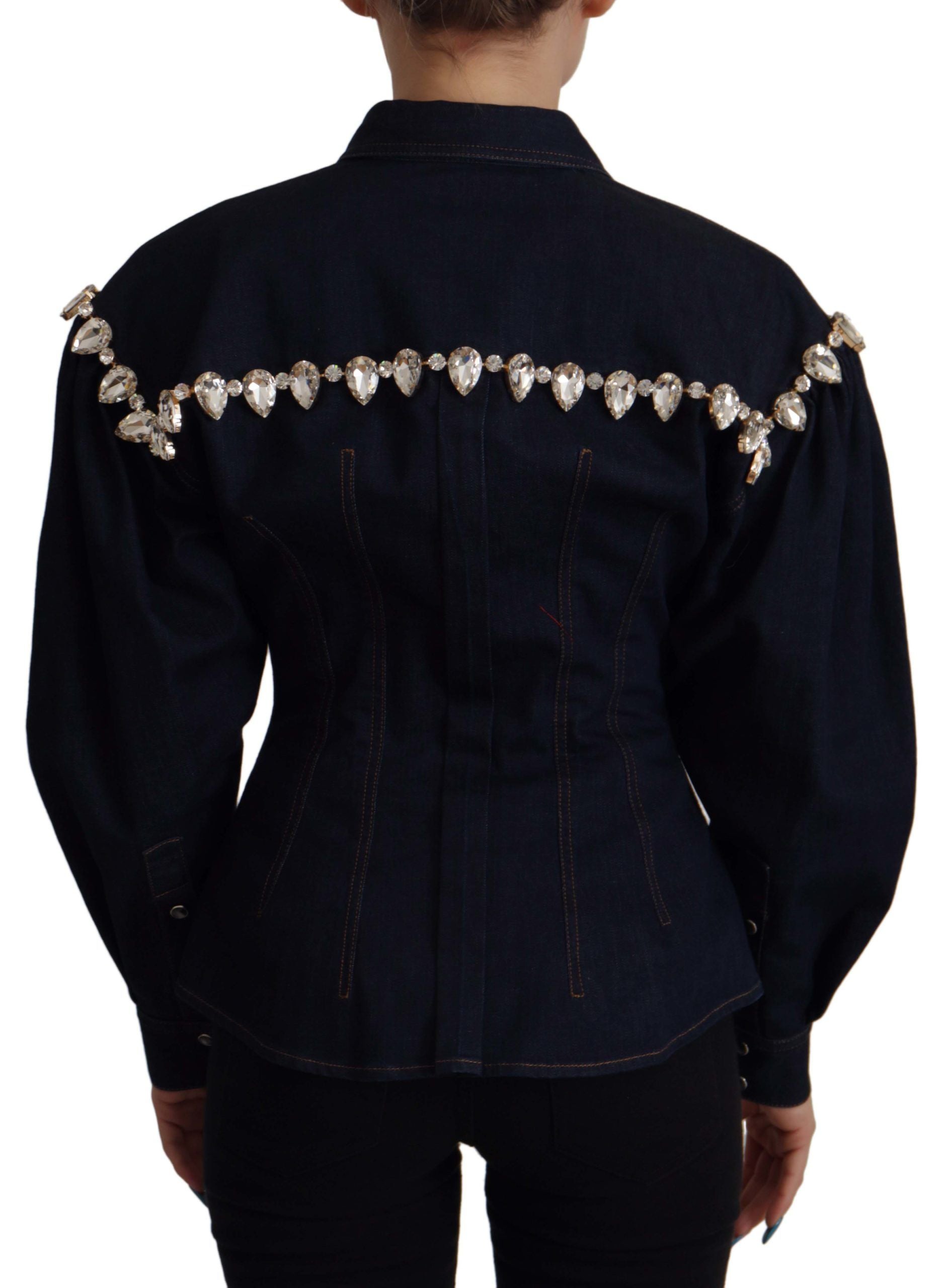 Dolce & Gabbana Blue Denim Crystal Embellish Cotton Jacket LUNESCAPE