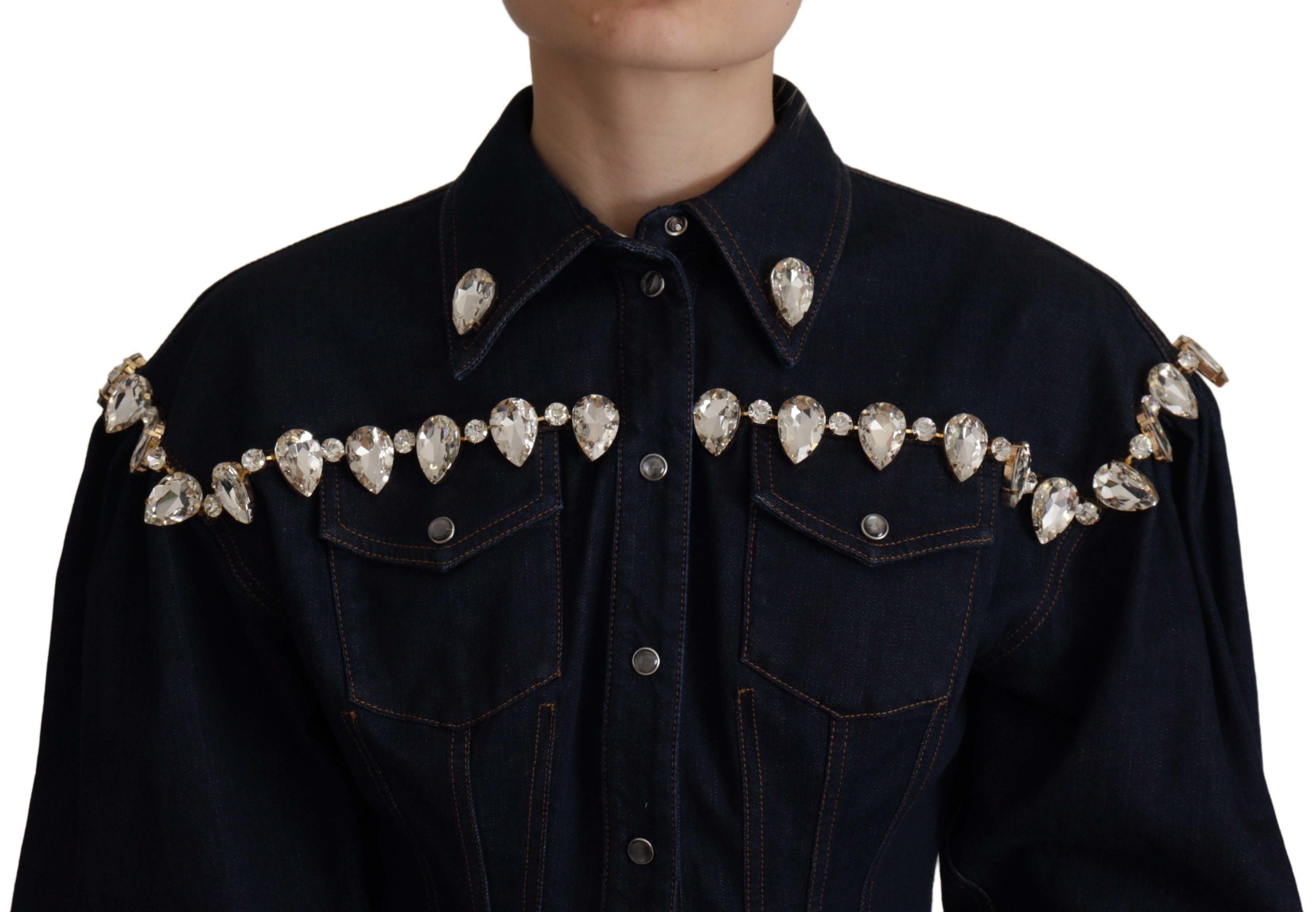 Dolce & Gabbana Blue Denim Crystal Embellish Cotton Jacket LUNESCAPE