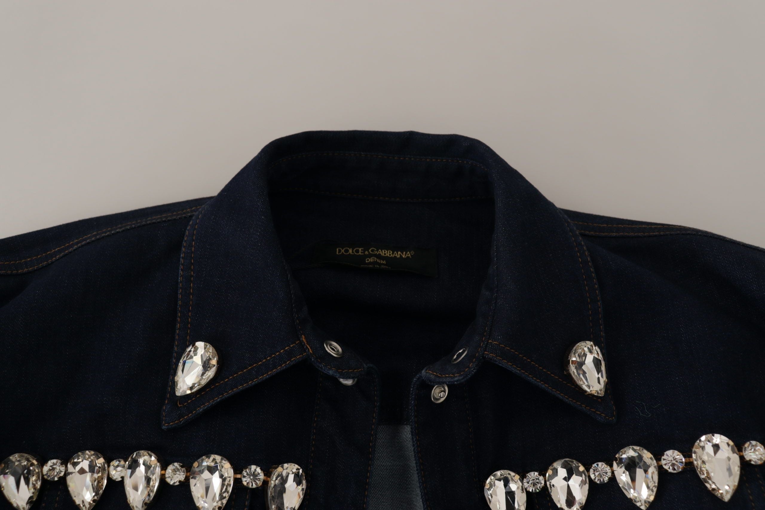 Dolce & Gabbana Blue Denim Crystal Embellish Cotton Jacket LUNESCAPE