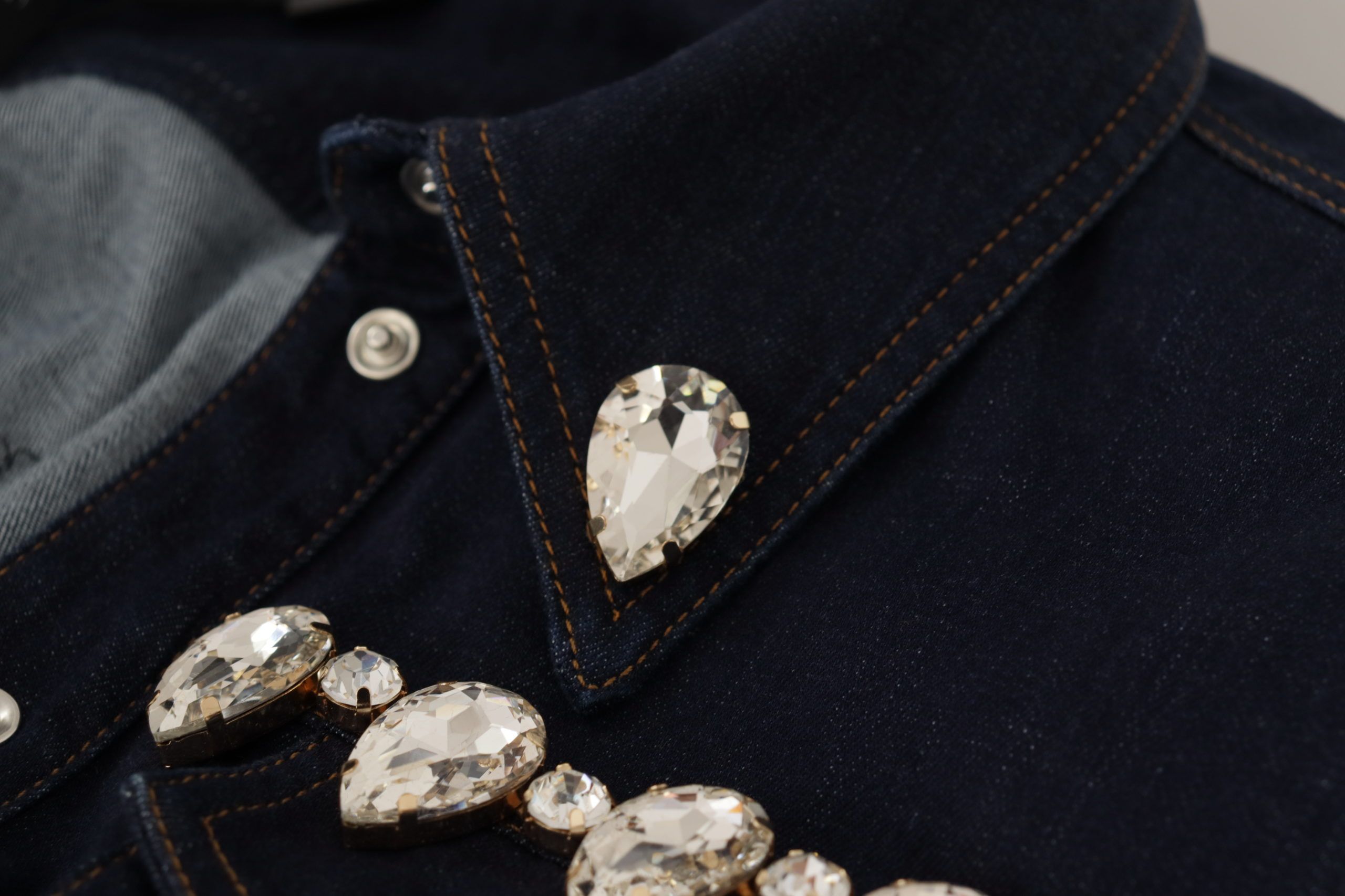 Dolce & Gabbana Blue Denim Crystal Embellish Cotton Jacket LUNESCAPE
