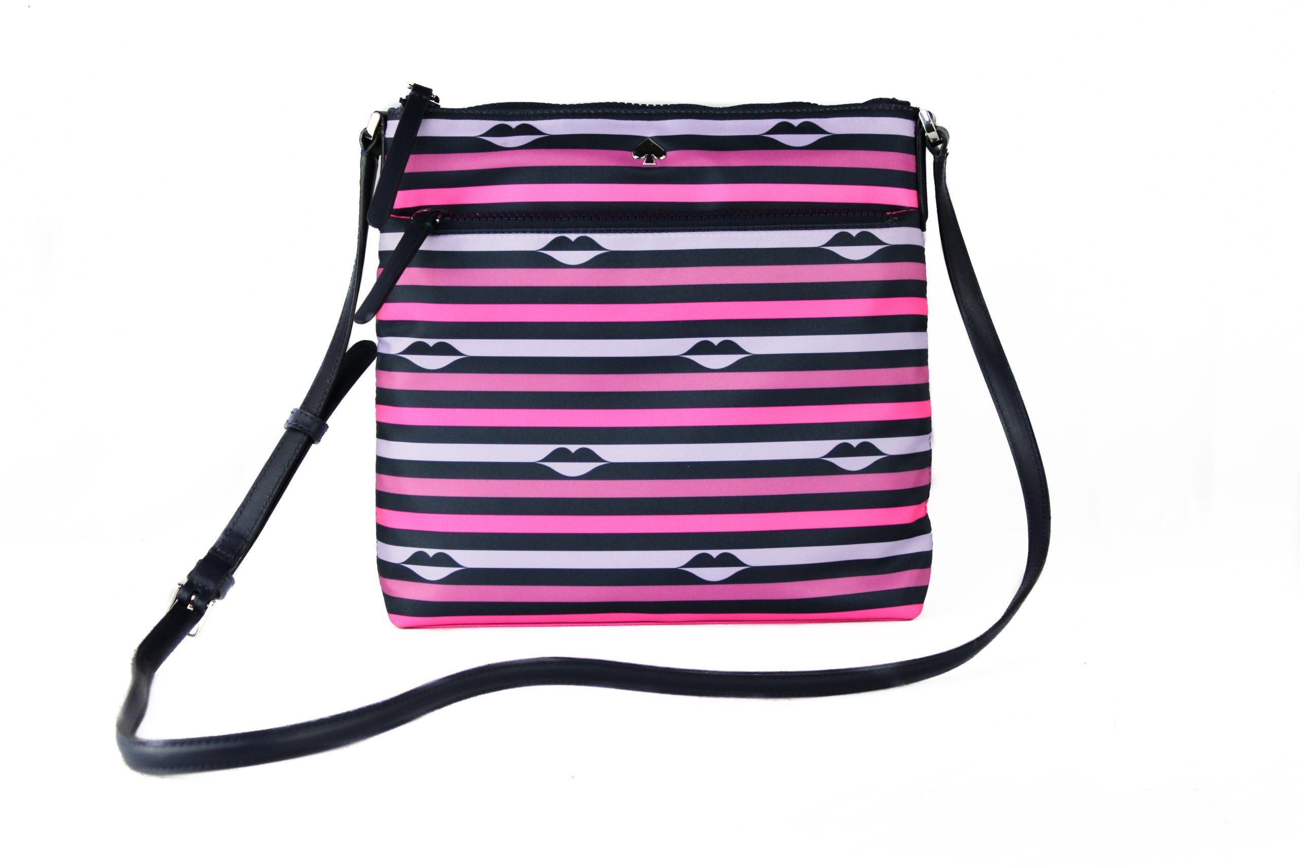 Kate Spade Jae Leather Flat Pink Striped Multi Crossbody Purse LUNESCAPE