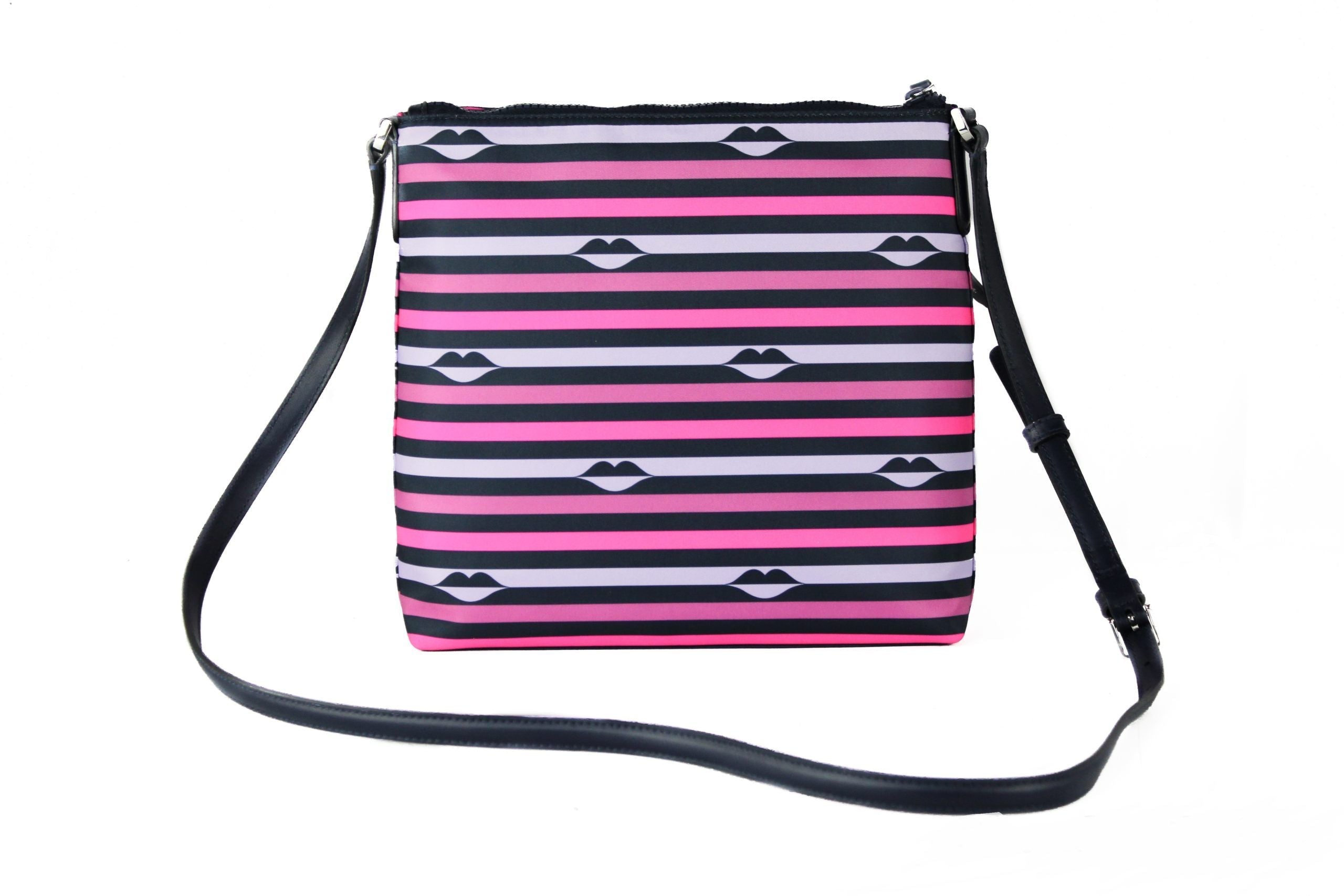 Kate Spade Jae Leather Flat Pink Striped Multi Crossbody Purse LUNESCAPE