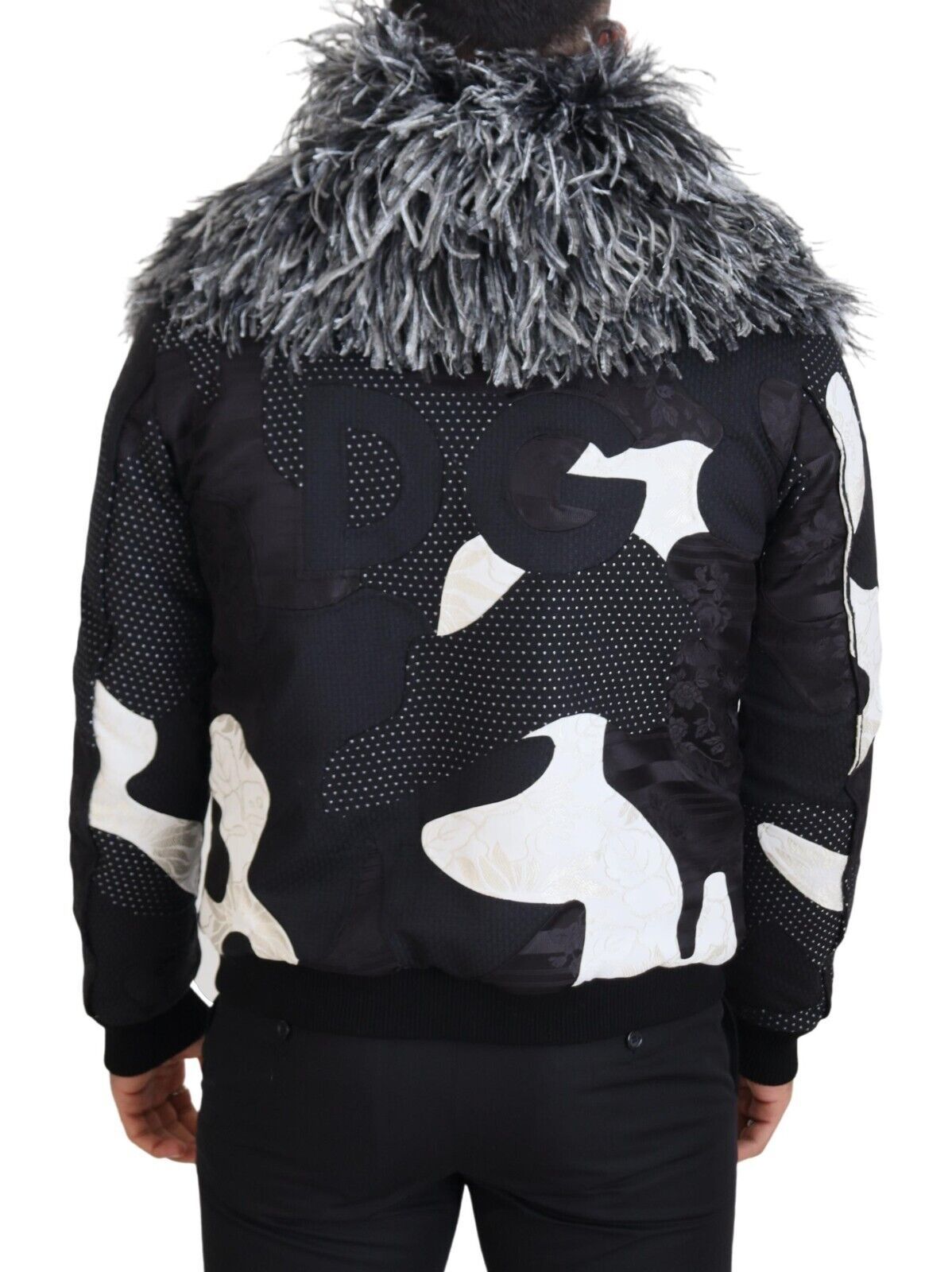 Dolce & Gabbana Black White Fur Shearling Full Zip Jacket LUNESCAPE