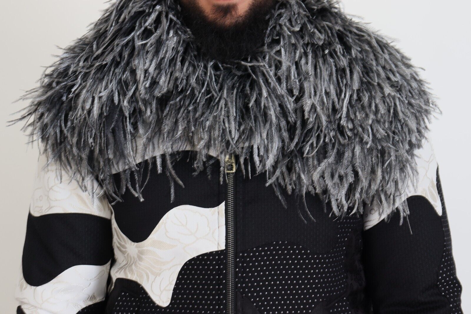 Dolce & Gabbana Black White Fur Shearling Full Zip Jacket LUNESCAPE