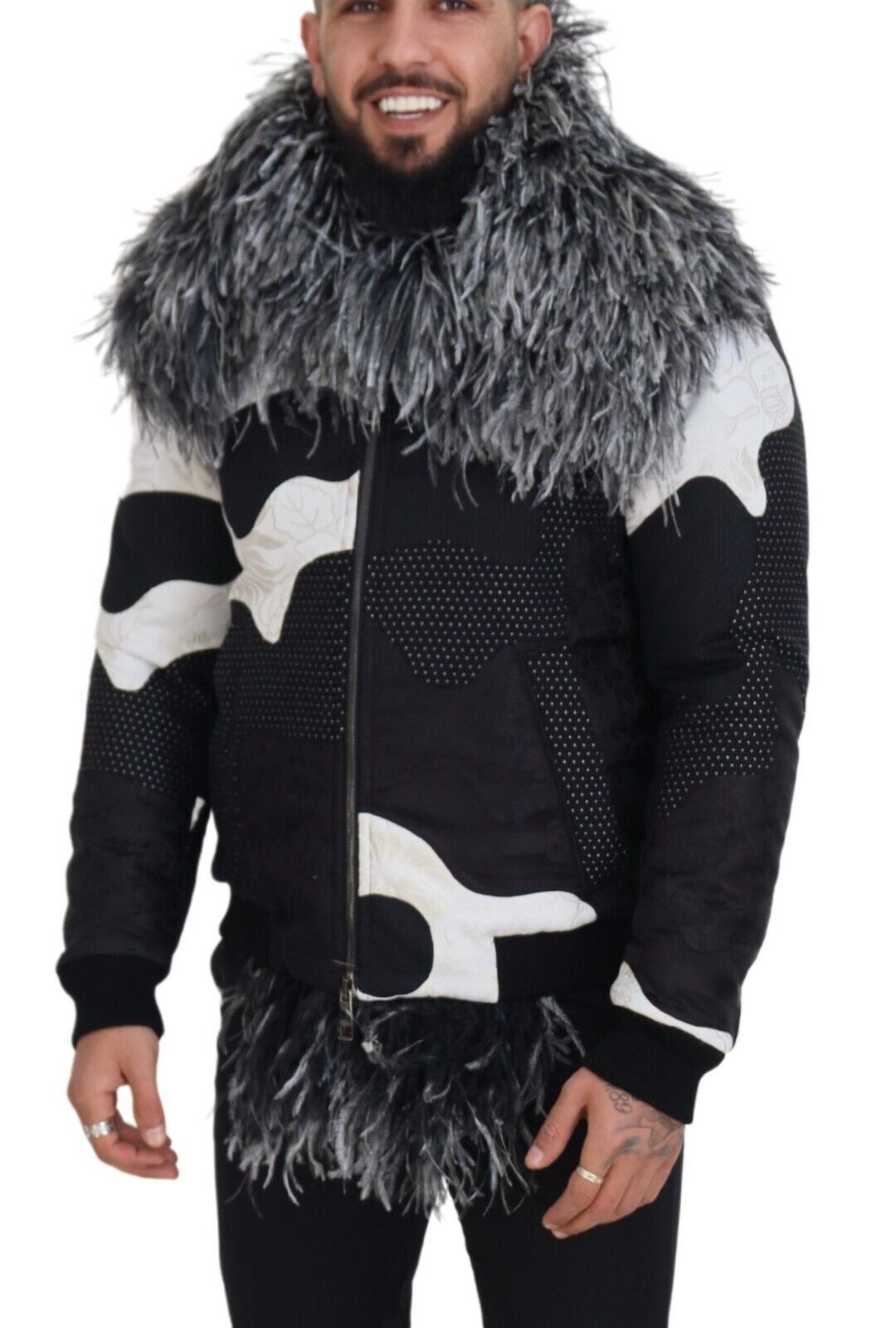 Dolce & Gabbana Black White Fur Shearling Full Zip Jacket LUNESCAPE