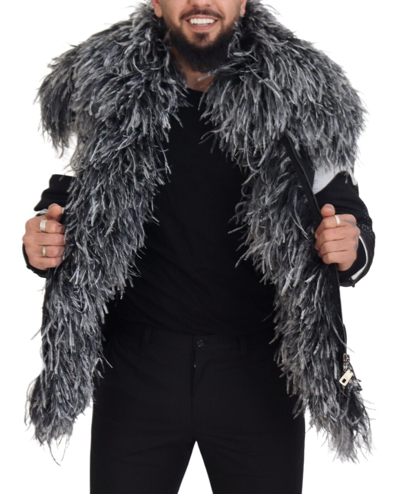 Dolce & Gabbana Black White Fur Shearling Full Zip Jacket LUNESCAPE