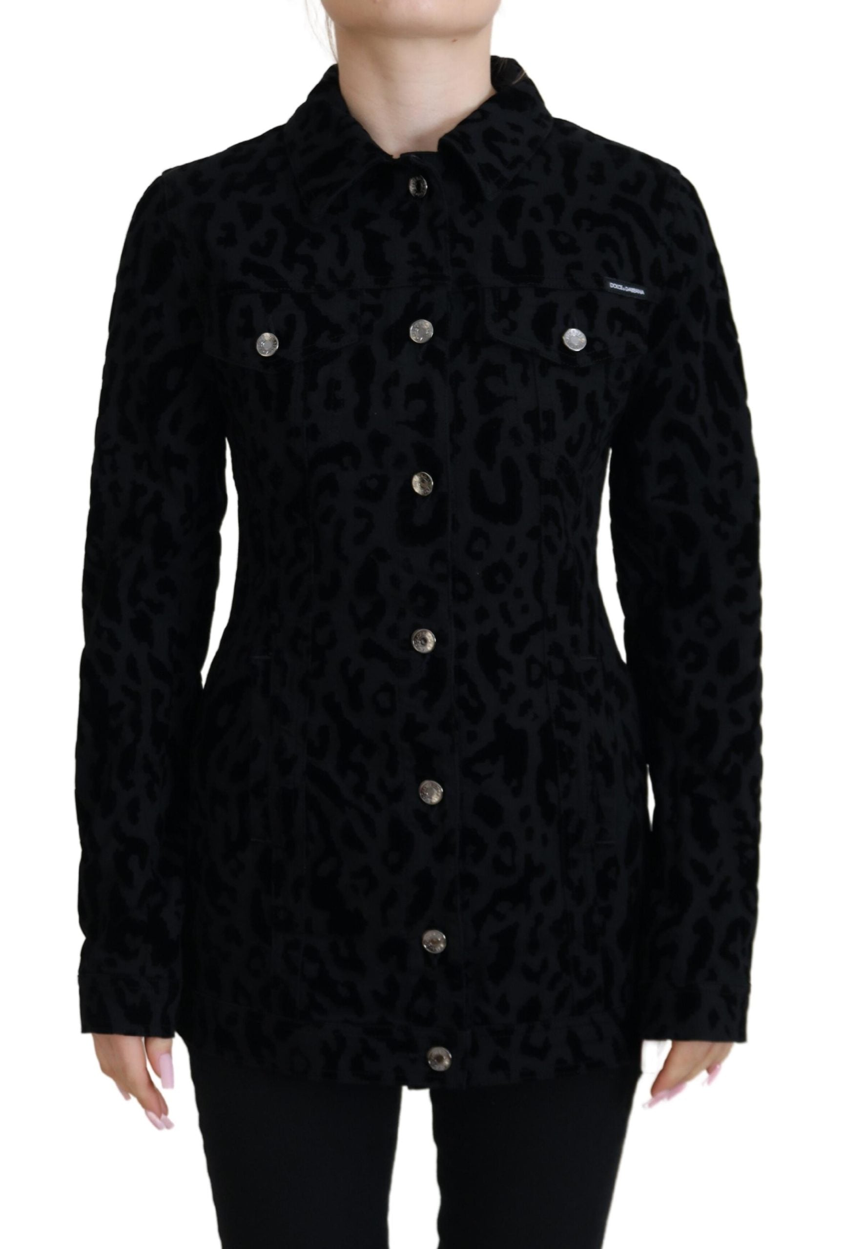 Dolce & Gabbana Black Leopard Long Sleeve Denim Cotton Jacket LUNESCAPE