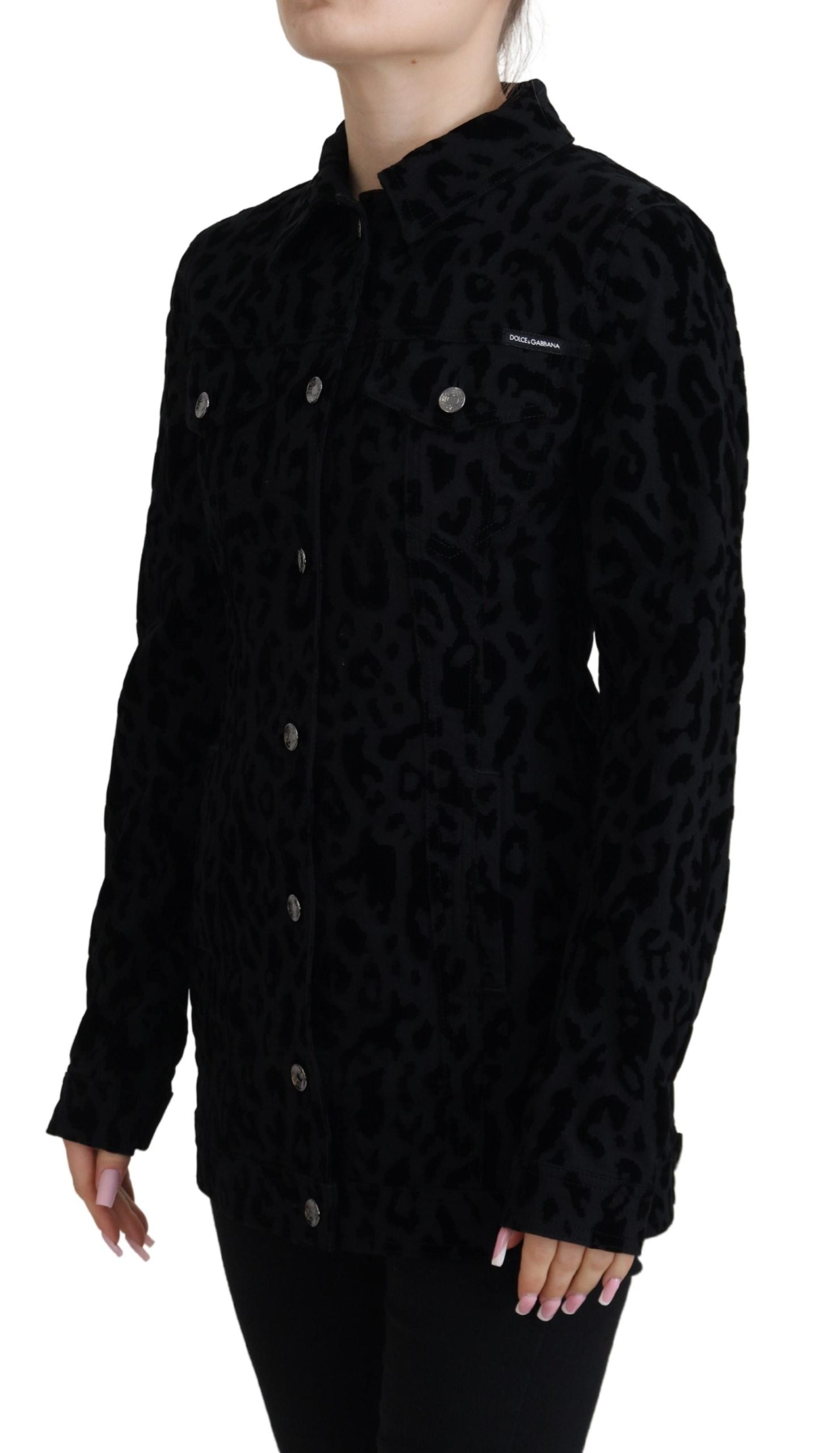 Dolce & Gabbana Black Leopard Long Sleeve Denim Cotton Jacket LUNESCAPE