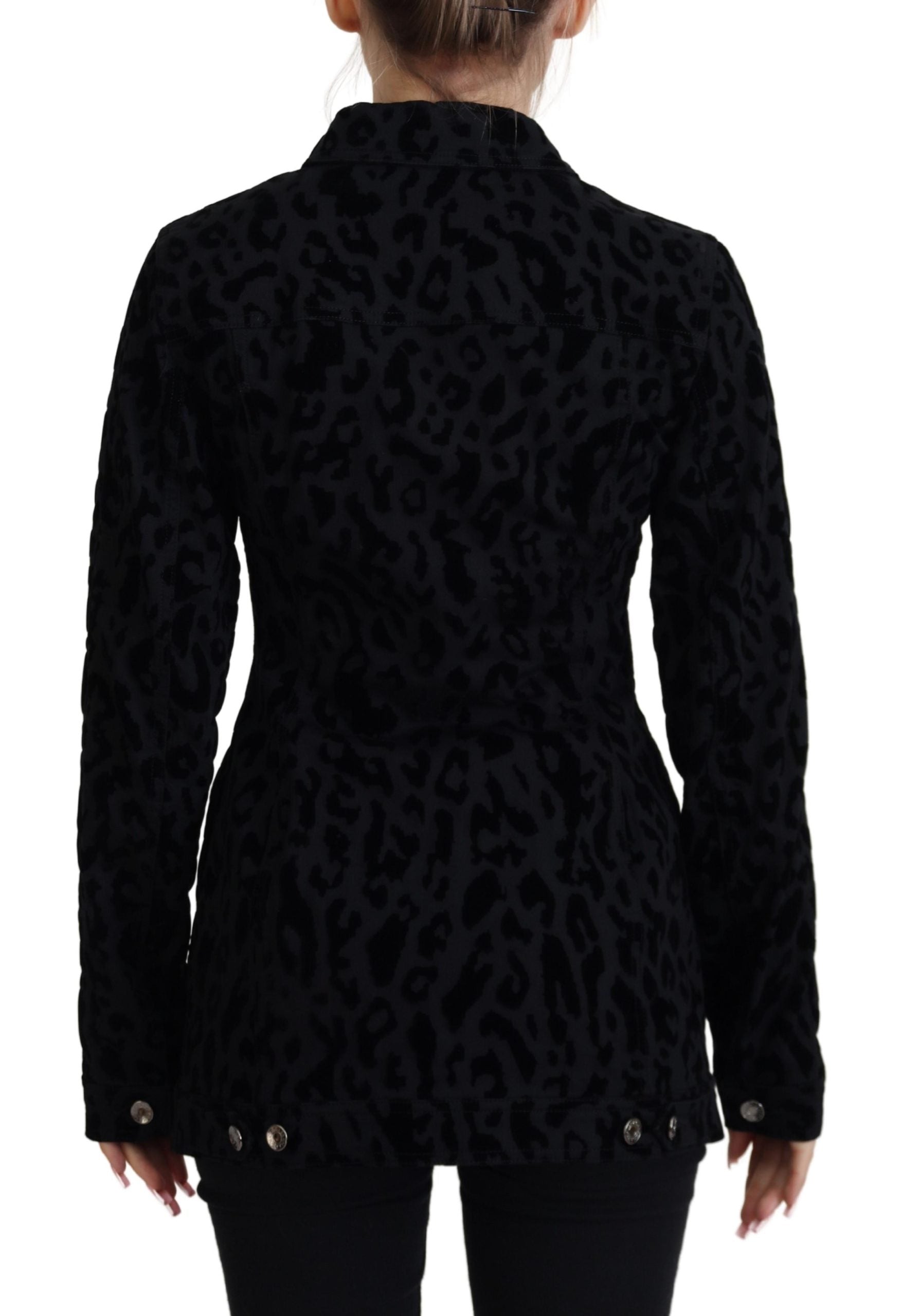 Dolce & Gabbana Black Leopard Long Sleeve Denim Cotton Jacket LUNESCAPE
