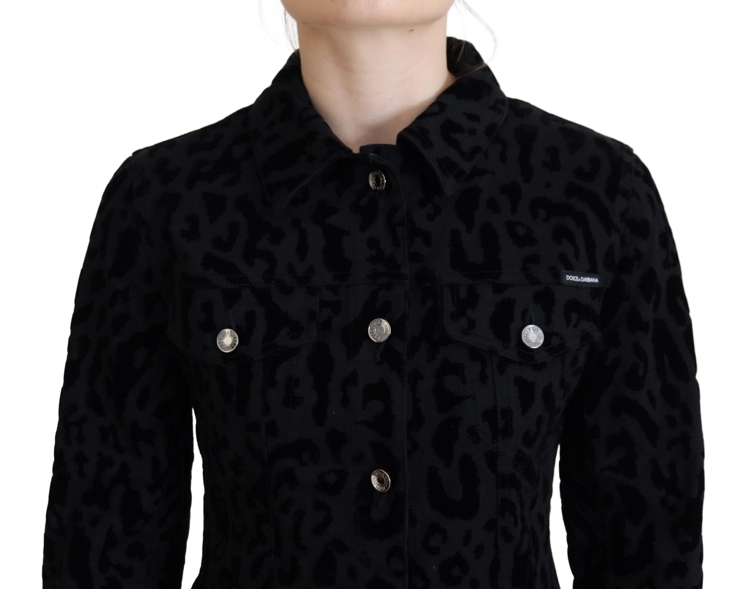 Dolce & Gabbana Black Leopard Long Sleeve Denim Cotton Jacket LUNESCAPE