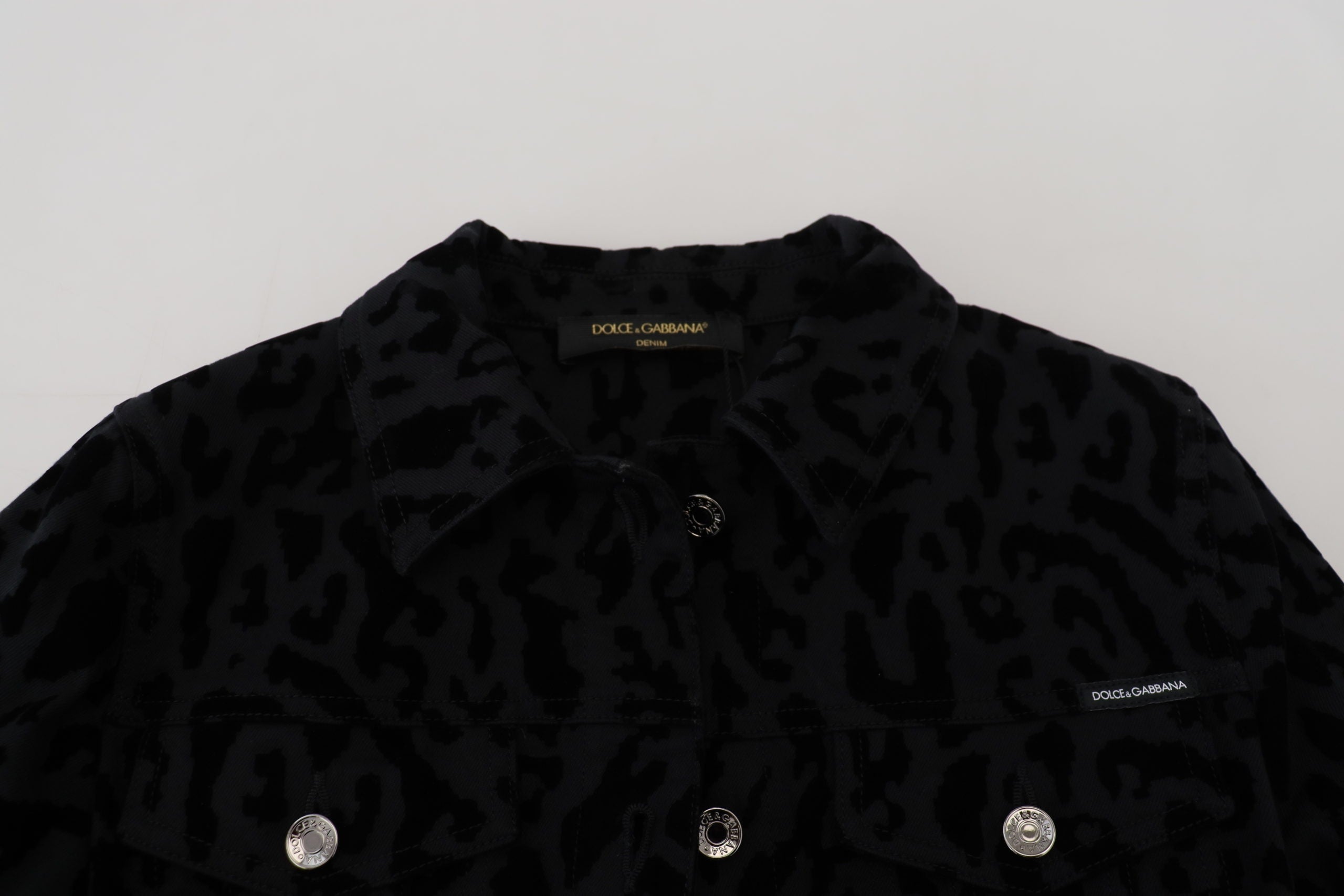 Dolce & Gabbana Black Leopard Long Sleeve Denim Cotton Jacket LUNESCAPE