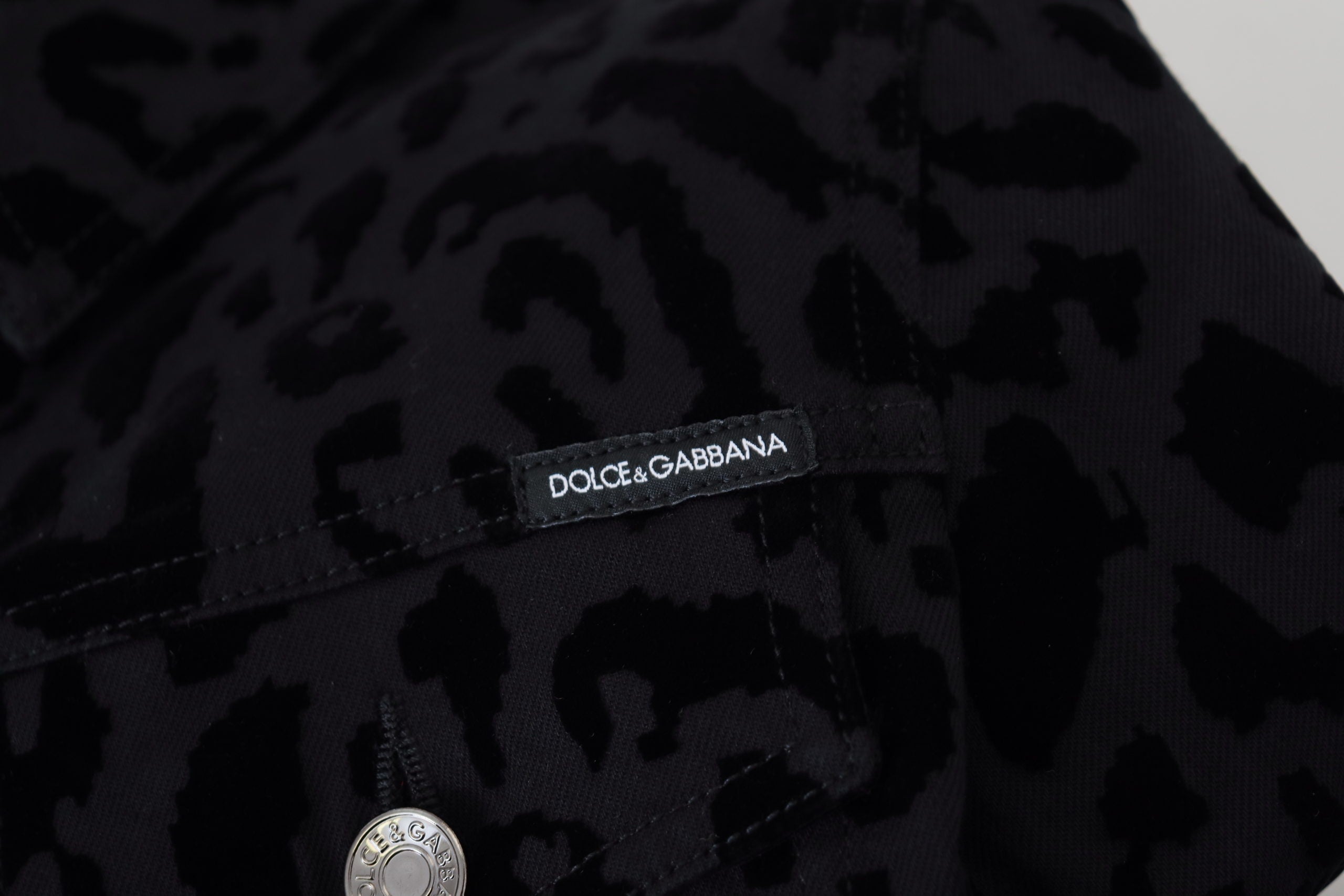 Dolce & Gabbana Black Leopard Long Sleeve Denim Cotton Jacket LUNESCAPE
