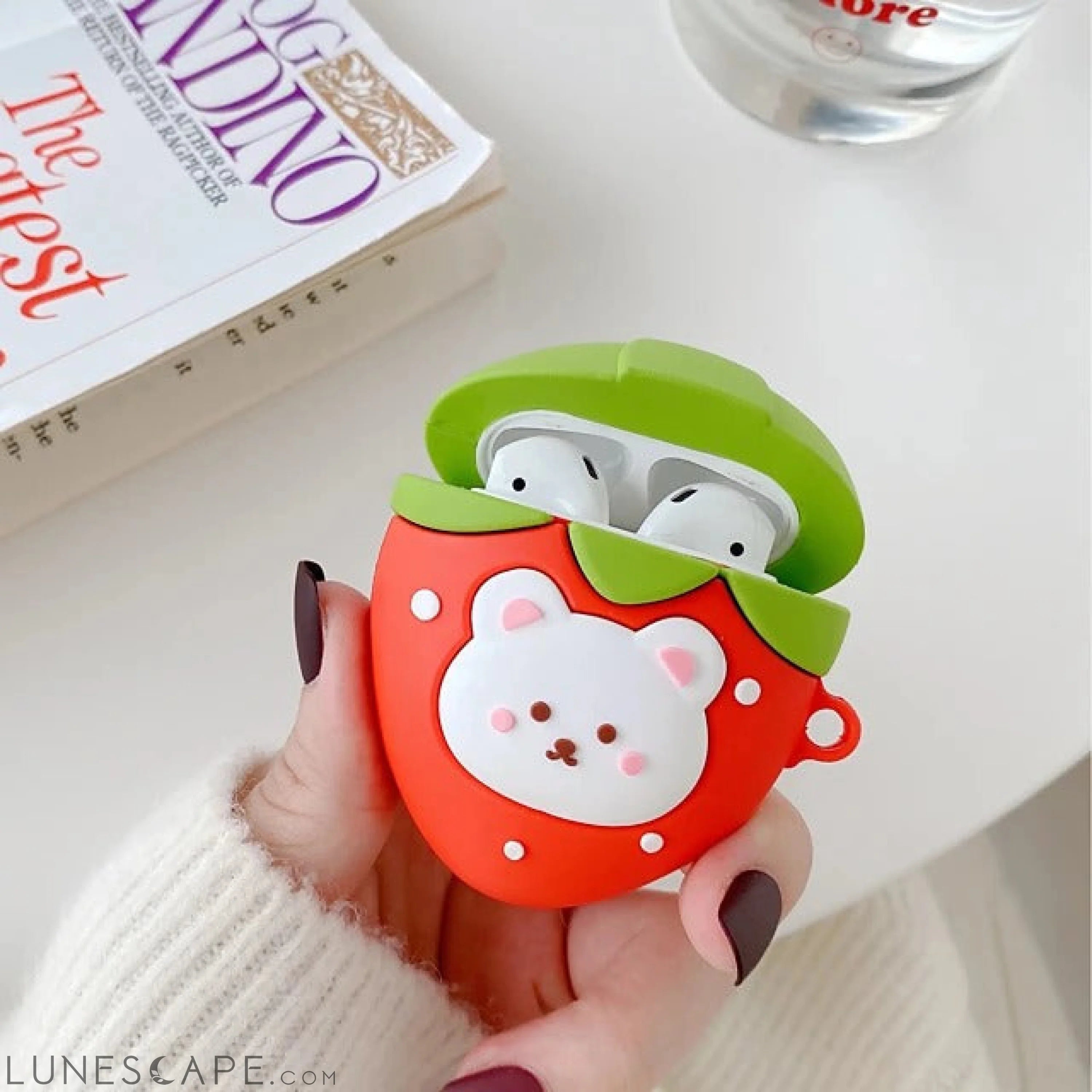 3D Peach Strawberry AirPods Cute Headphone Case Hard LUNESCAPE