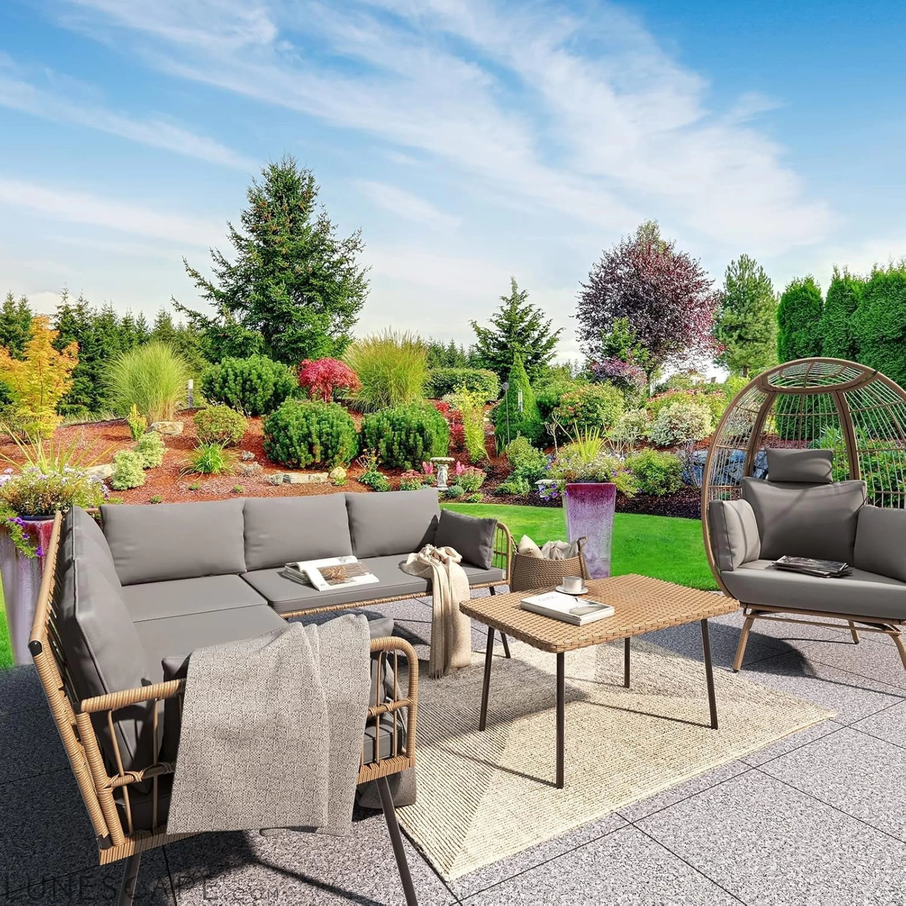 4 Pieces Patio Furniture Set, Outdoor Wicker Conversation Sectional LUNESCAPE