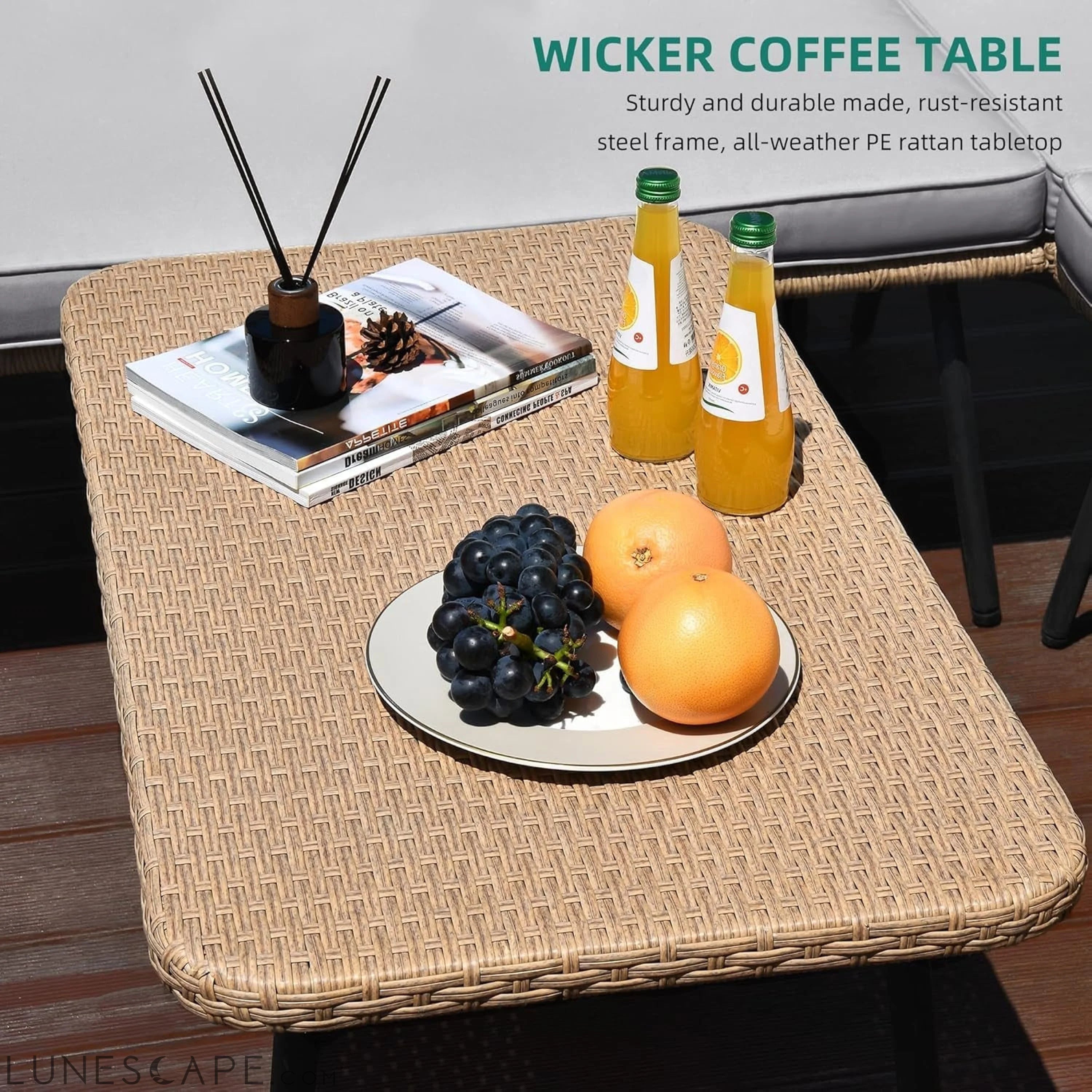 4 Pieces Patio Furniture Set, Outdoor Wicker Conversation Sectional LUNESCAPE