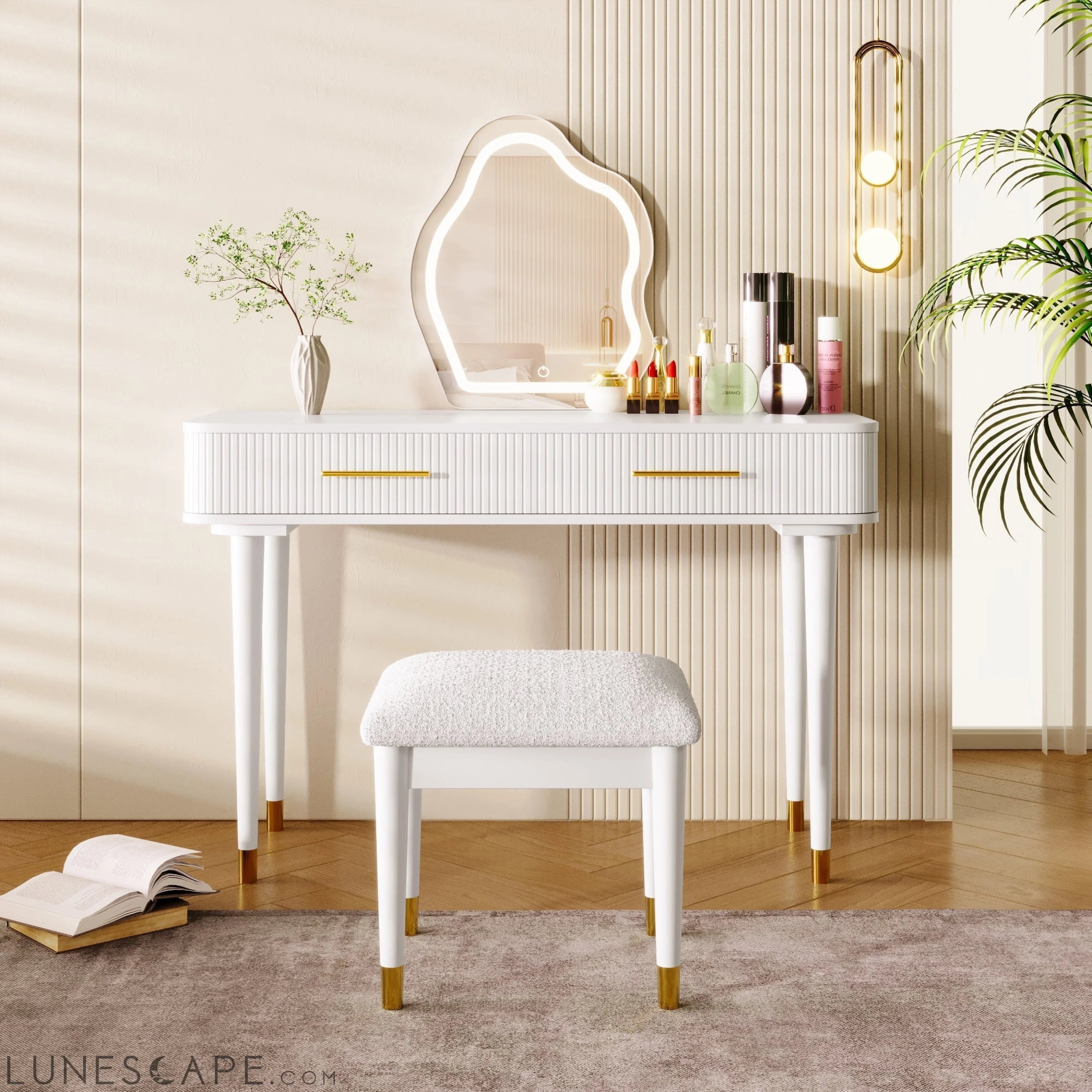 40" Modern Vanity Table Set with Mirror Touch Screen Lighted Mirror LUNESCAPE