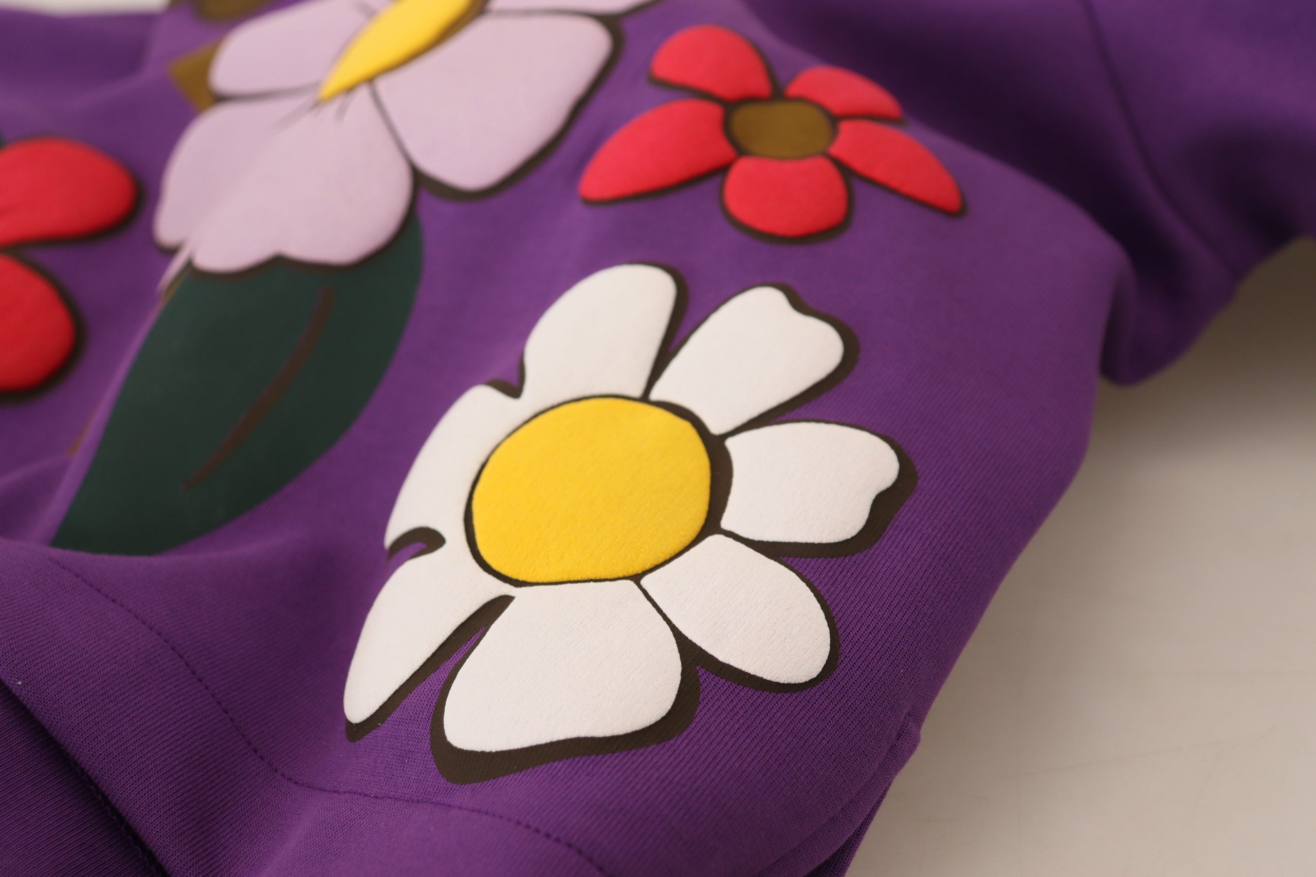 Dolce & Gabbana Purple Floral Print Pullover Cotton Sweater