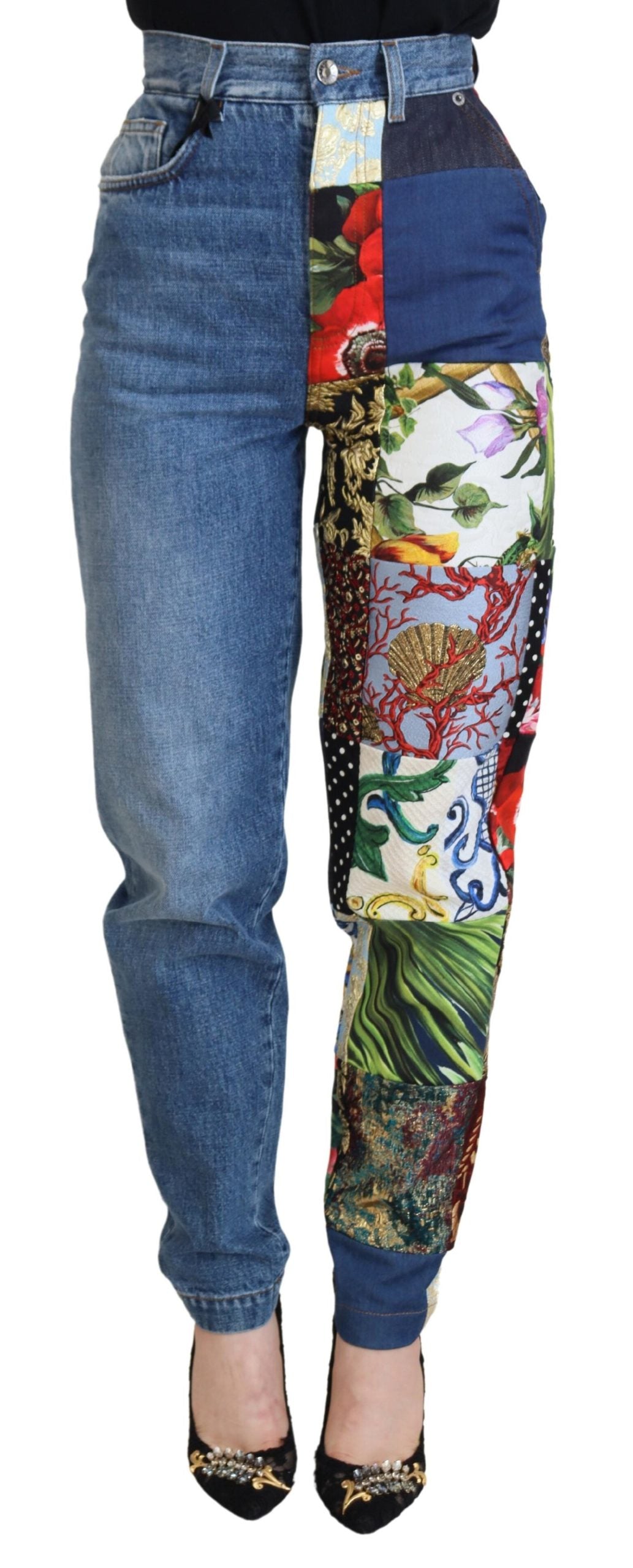 Dolce & Gabbana Blue Jacquard Majolica High Waist Jeans LUNESCAPE