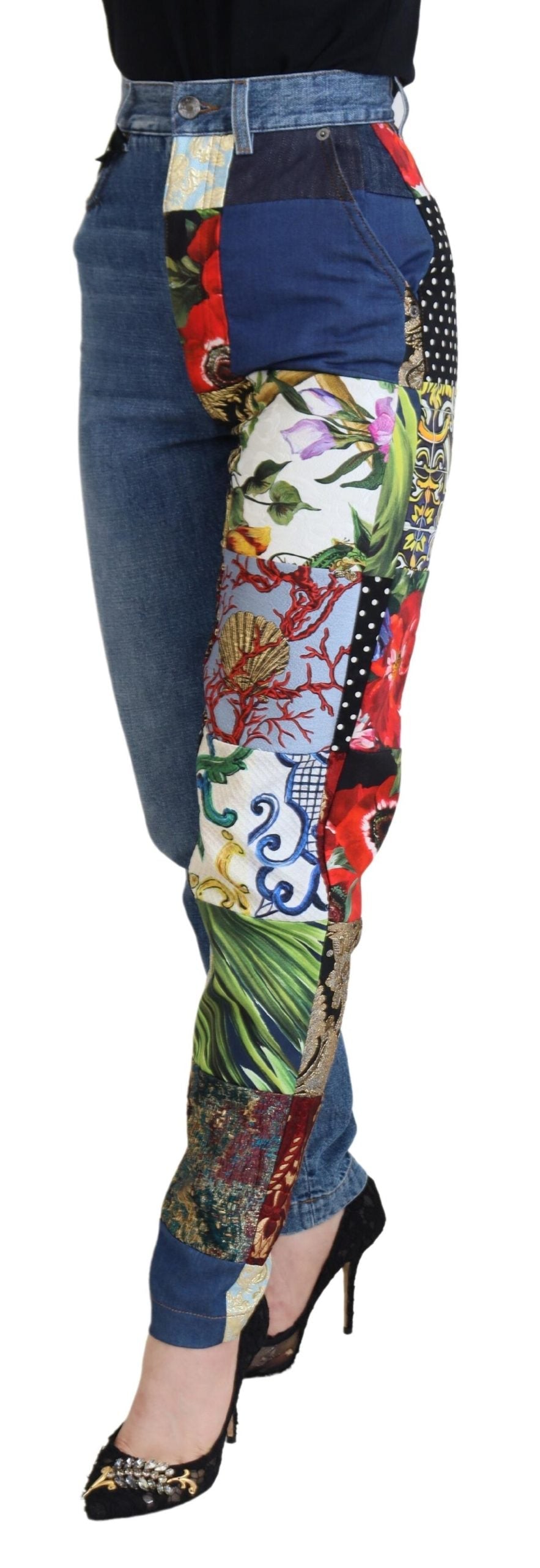 Dolce & Gabbana Blue Jacquard Majolica High Waist Jeans LUNESCAPE