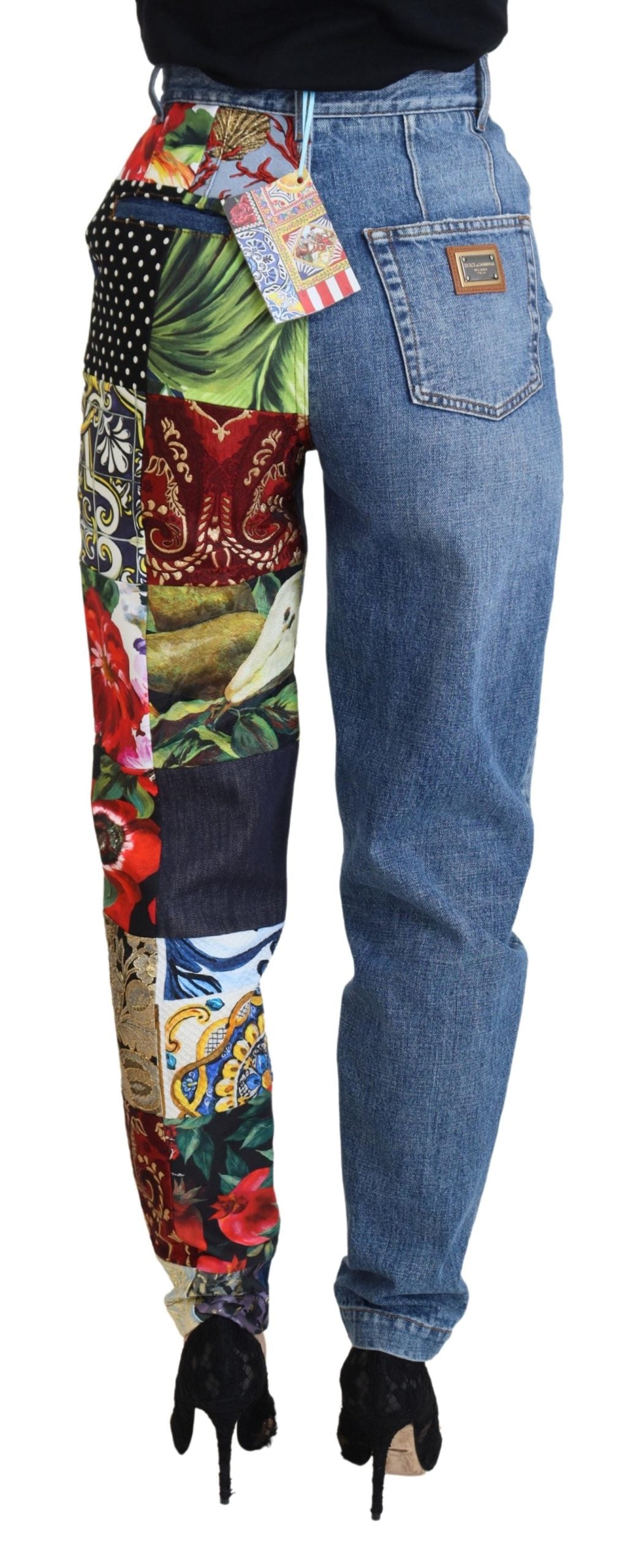 Dolce & Gabbana Blue Jacquard Majolica High Waist Jeans LUNESCAPE