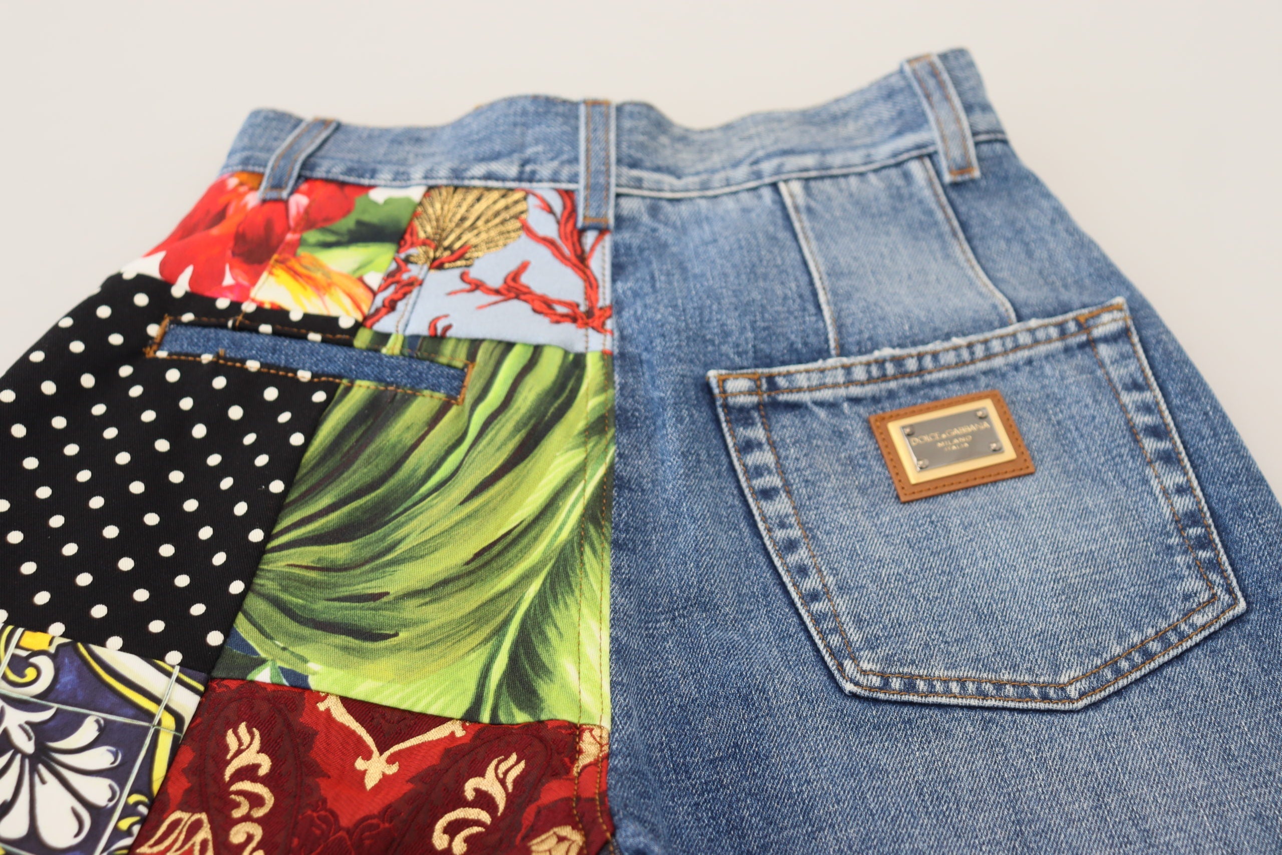 Dolce & Gabbana Blue Jacquard Majolica High Waist Jeans LUNESCAPE