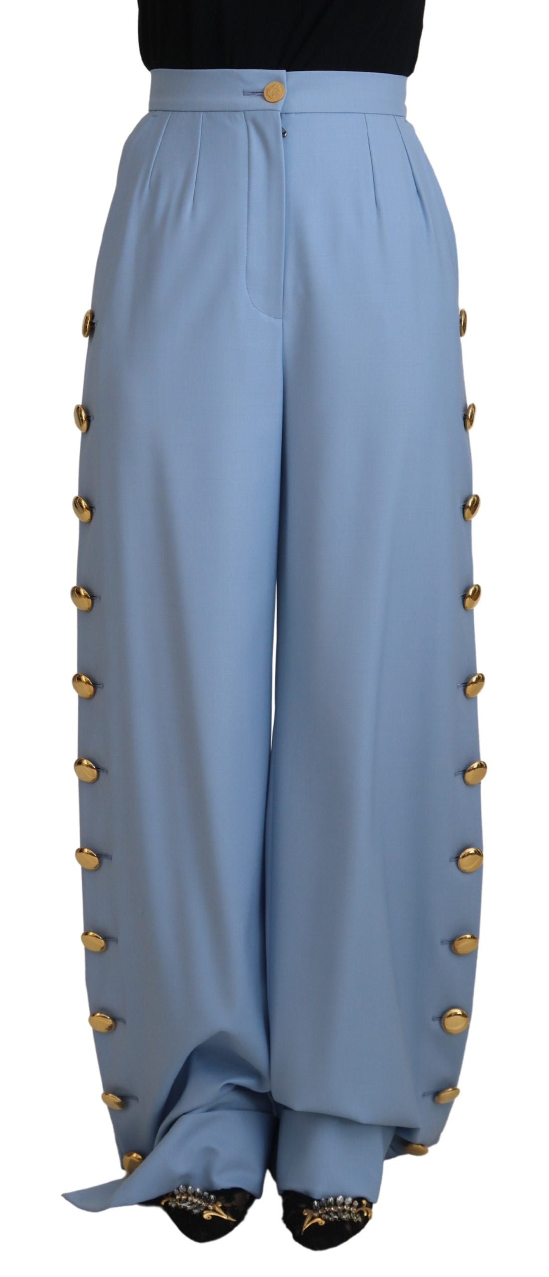 Dolce & Gabbana Light Blue Button Wide Leg Pants LUNESCAPE