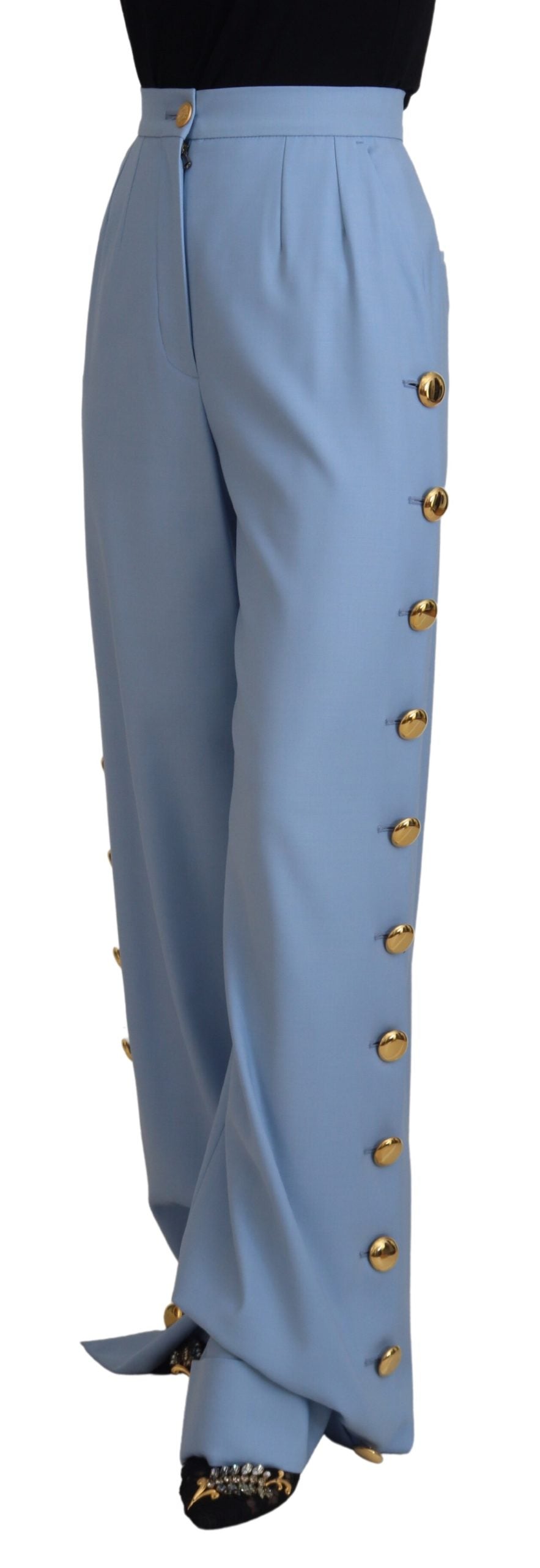 Dolce & Gabbana Light Blue Button Wide Leg Pants LUNESCAPE