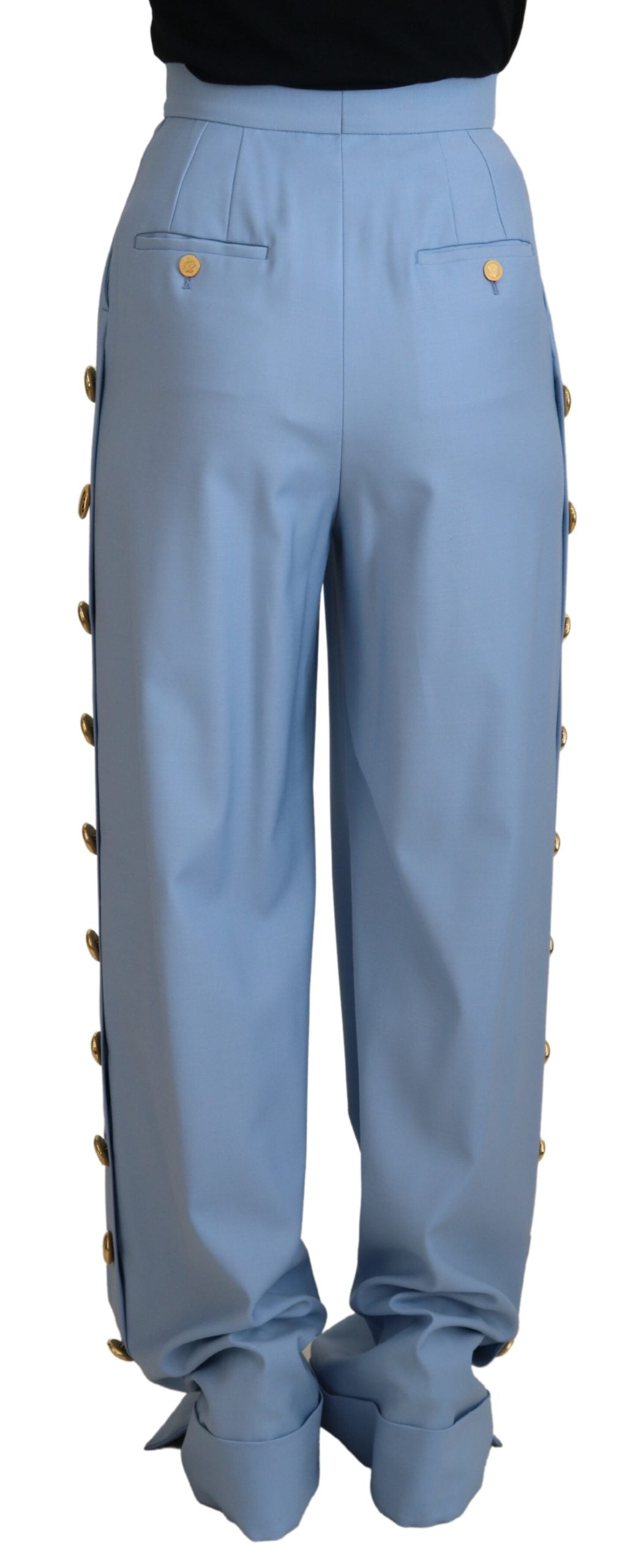 Dolce & Gabbana Light Blue Button Wide Leg Pants LUNESCAPE
