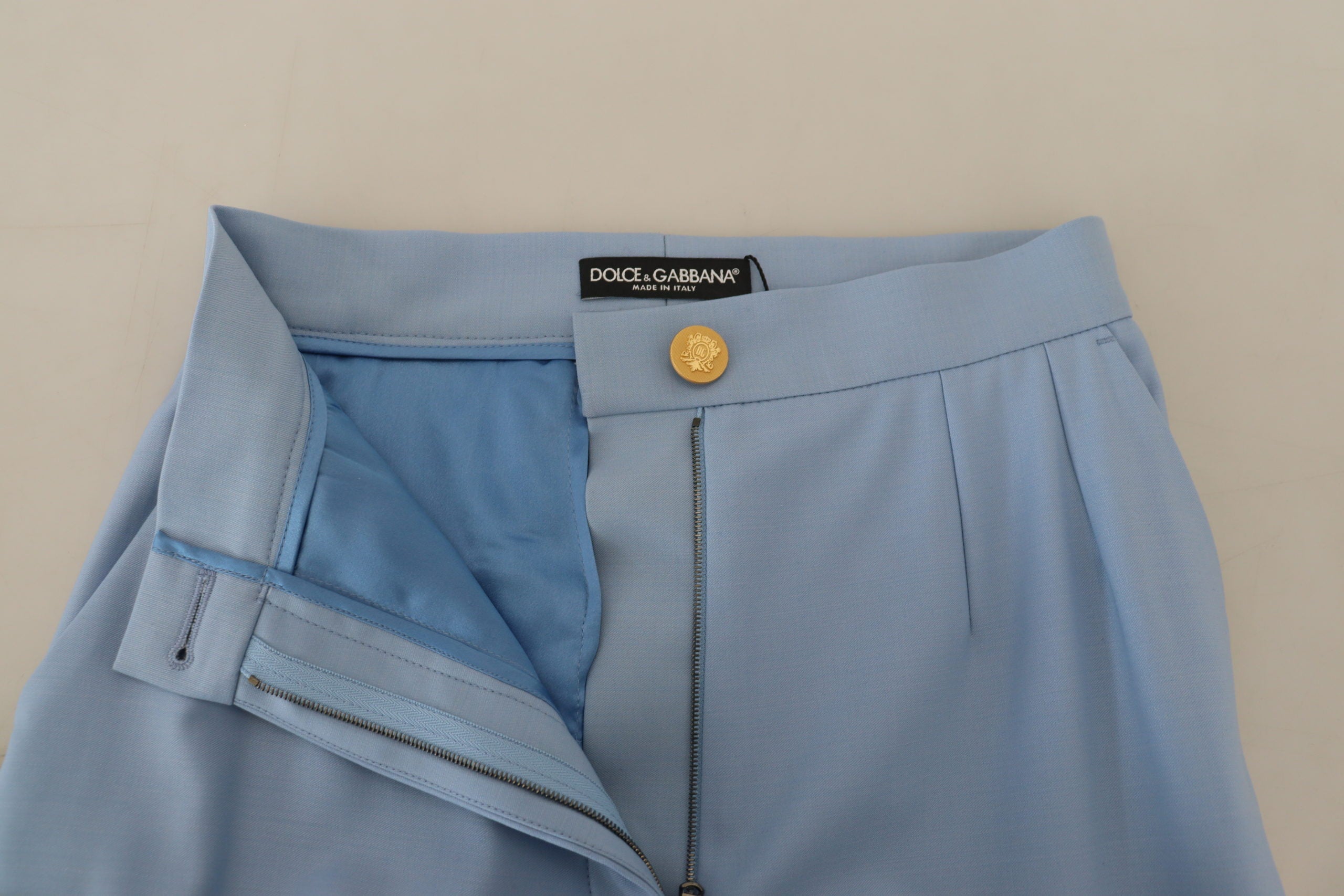 Dolce & Gabbana Light Blue Button Wide Leg Pants LUNESCAPE