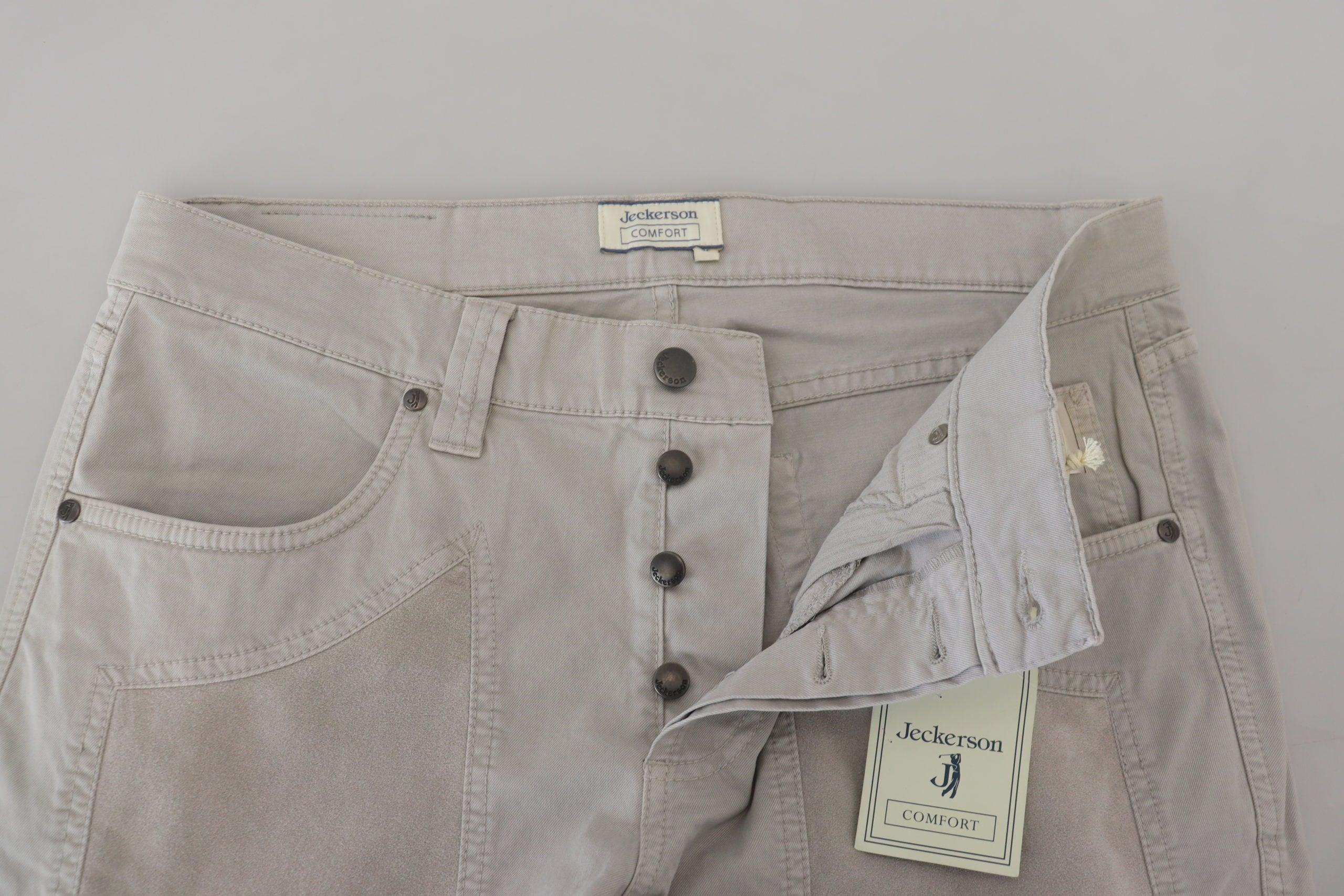 Jeckerson Gray Cotton Tapered Men Casual Pants