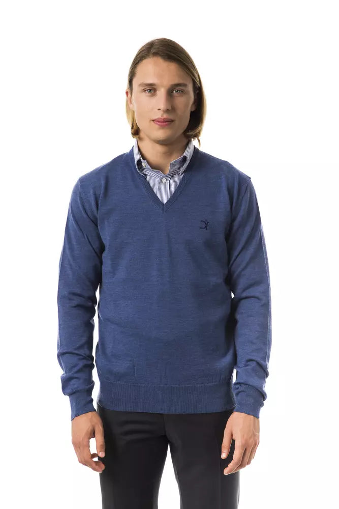 Uominitaliani Blue Merino Wool Men Sweater LUNESCAPE