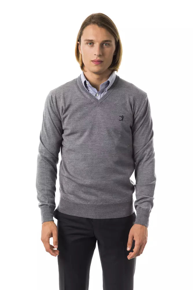 Uominitaliani Gray Merino Wool Men Sweater LUNESCAPE