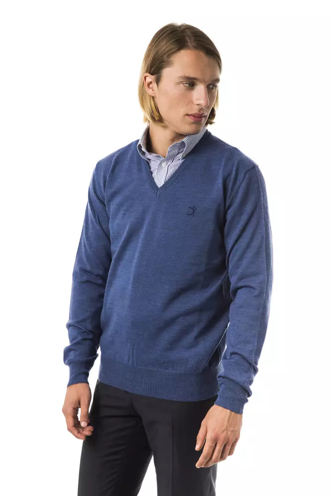 Uominitaliani Blue Merino Wool Men Sweater LUNESCAPE