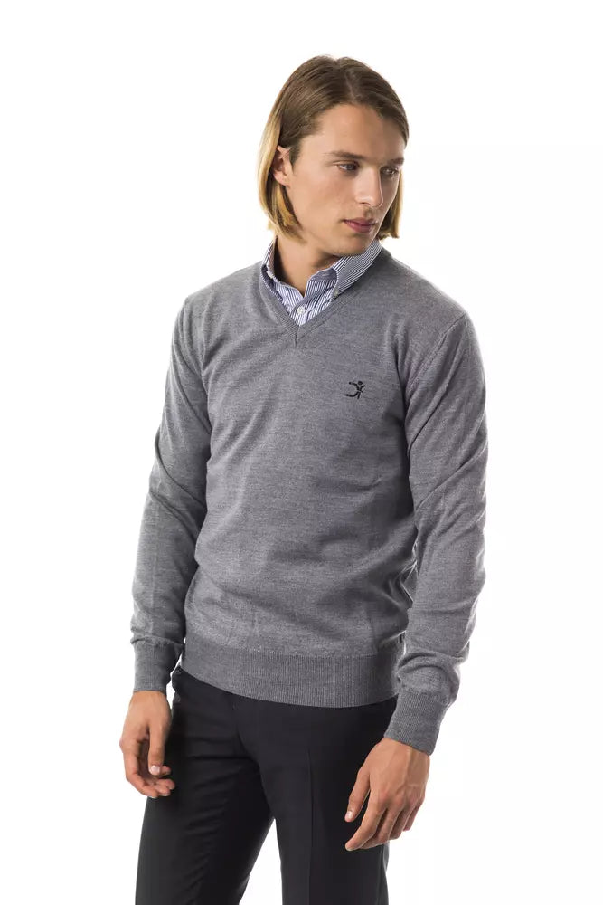 Uominitaliani Gray Merino Wool Men Sweater LUNESCAPE