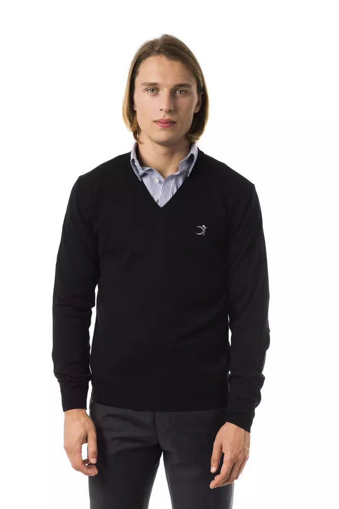Uominitaliani Black Merino Wool Men Sweater LUNESCAPE