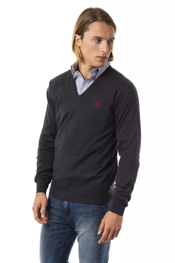 Uominitaliani Gray Merino Wool Men Sweater LUNESCAPE