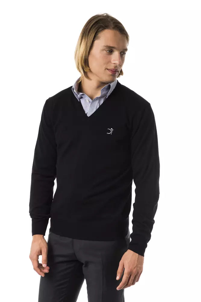 Uominitaliani Black Merino Wool Men Sweater LUNESCAPE